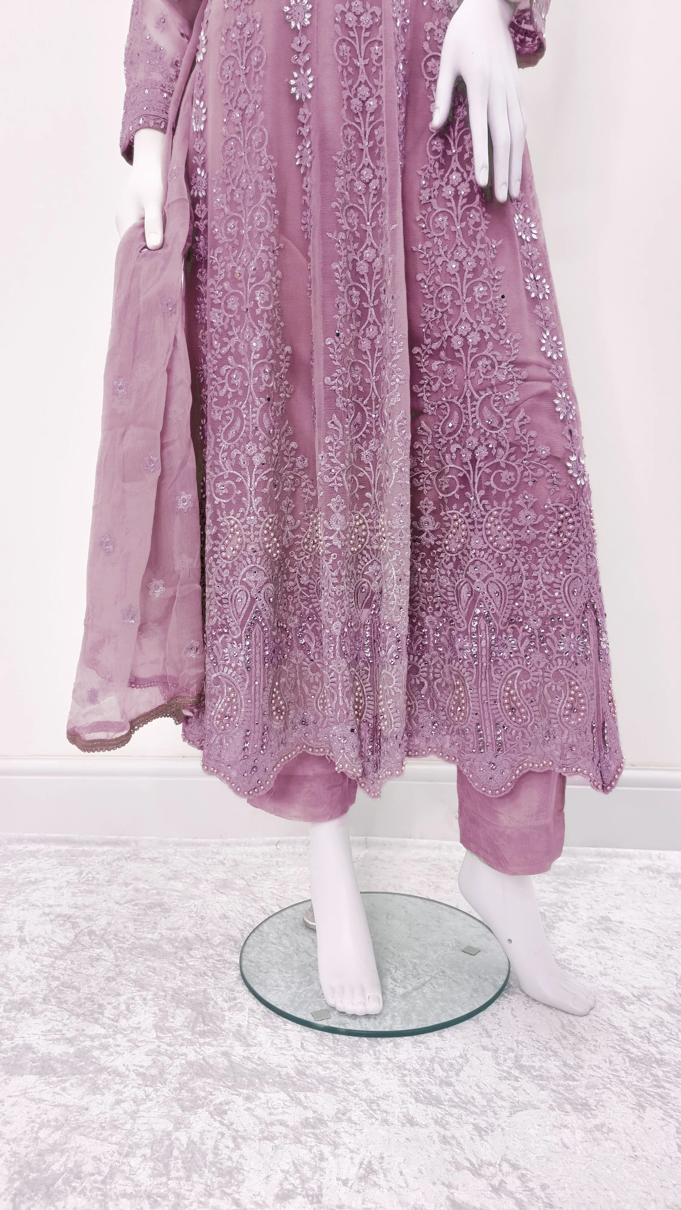 Grape-Purple Embroidered Chiffon Frock Suit