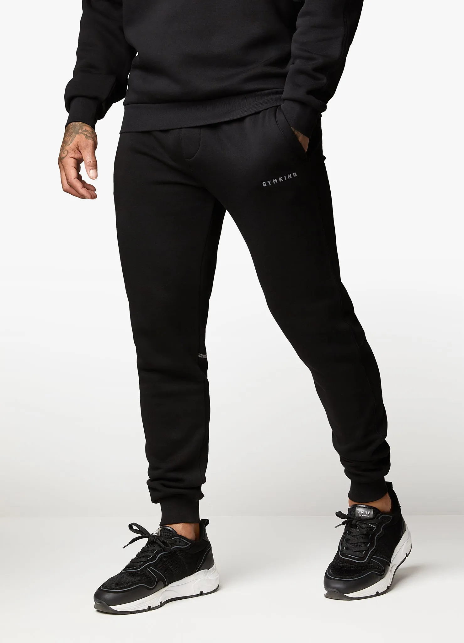 Gym King Outline Print Hood Tracksuit - Black