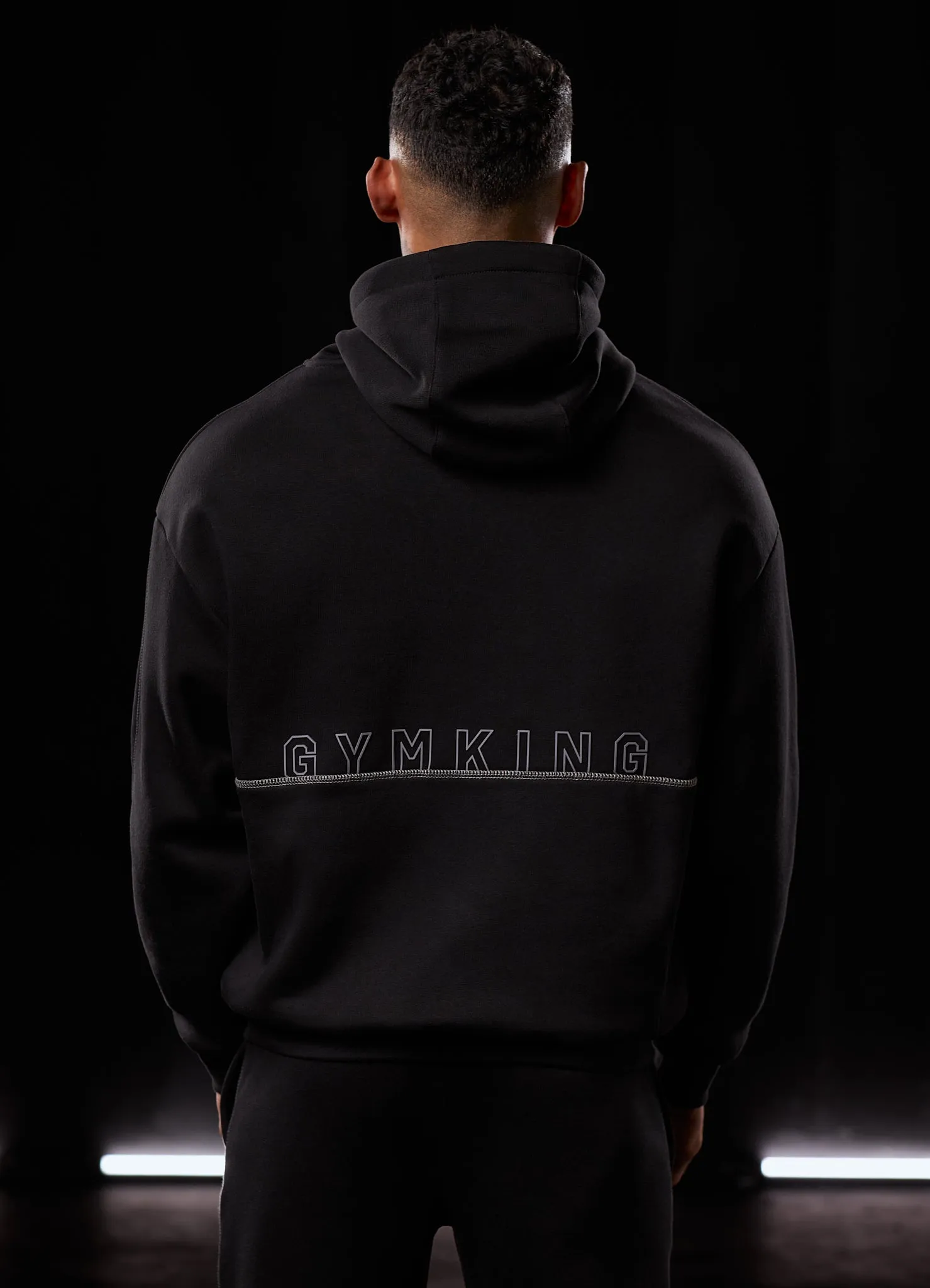 Gym King Outline Print Hood Tracksuit - Black