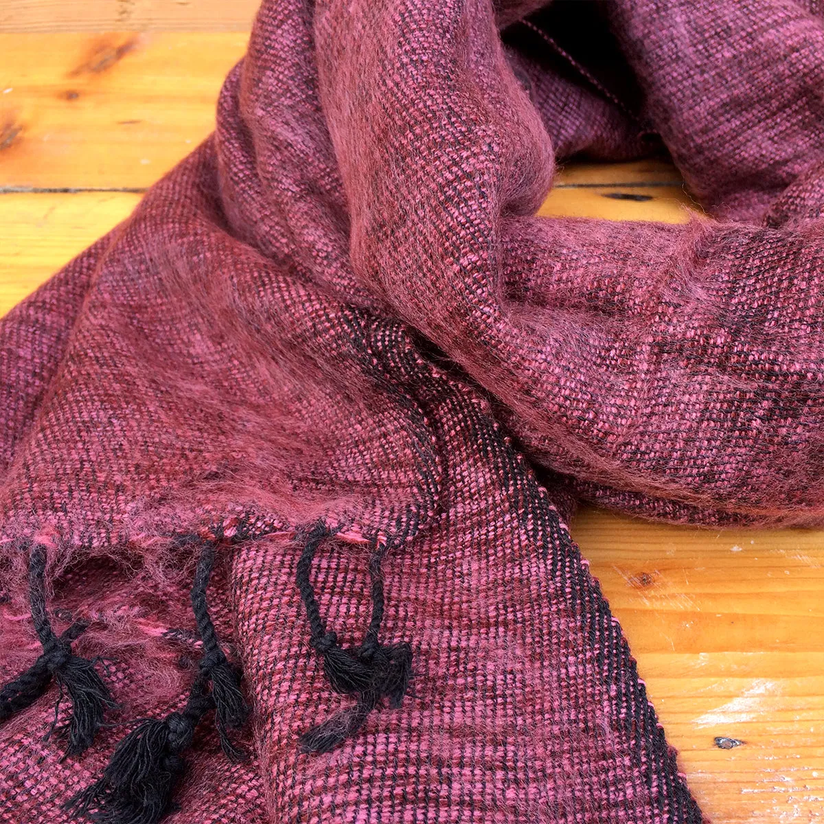 Handmade Nepalese 'Yak Wool' Shawl Rose Burgundy Oversized Scarf / Yoga Blanket