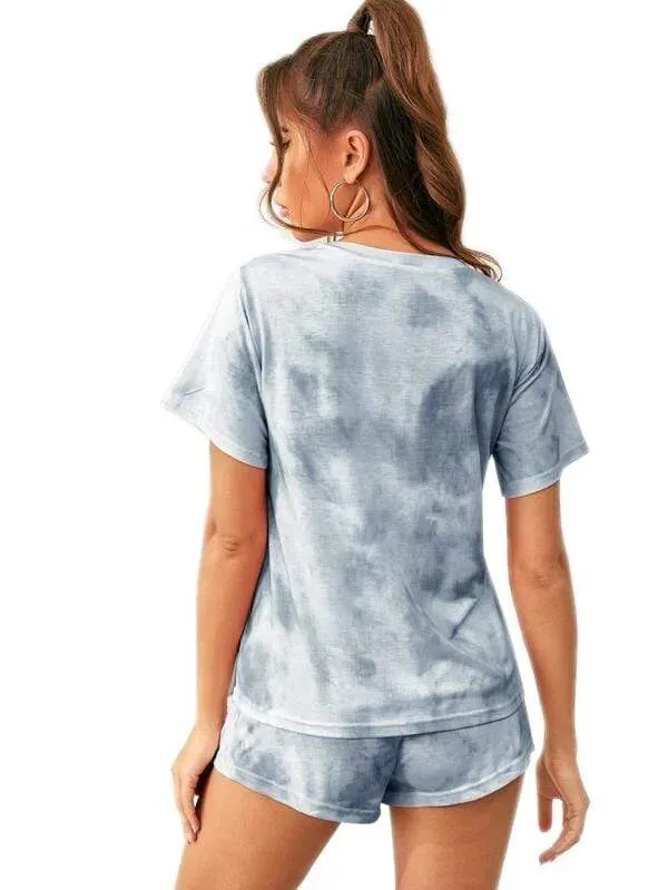 Haute Edition Tie Dye T-Shirt and Shorts Matching Lounge Set with Plus