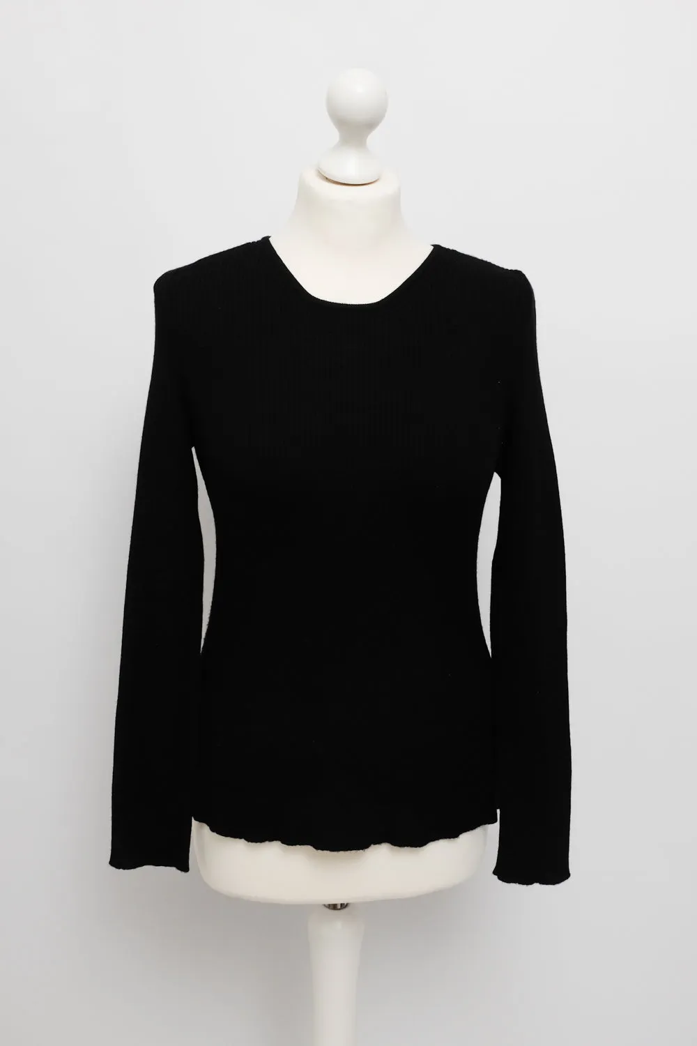 JIL SANDER PURE WOOL BLACK SLIM RIB KNIT