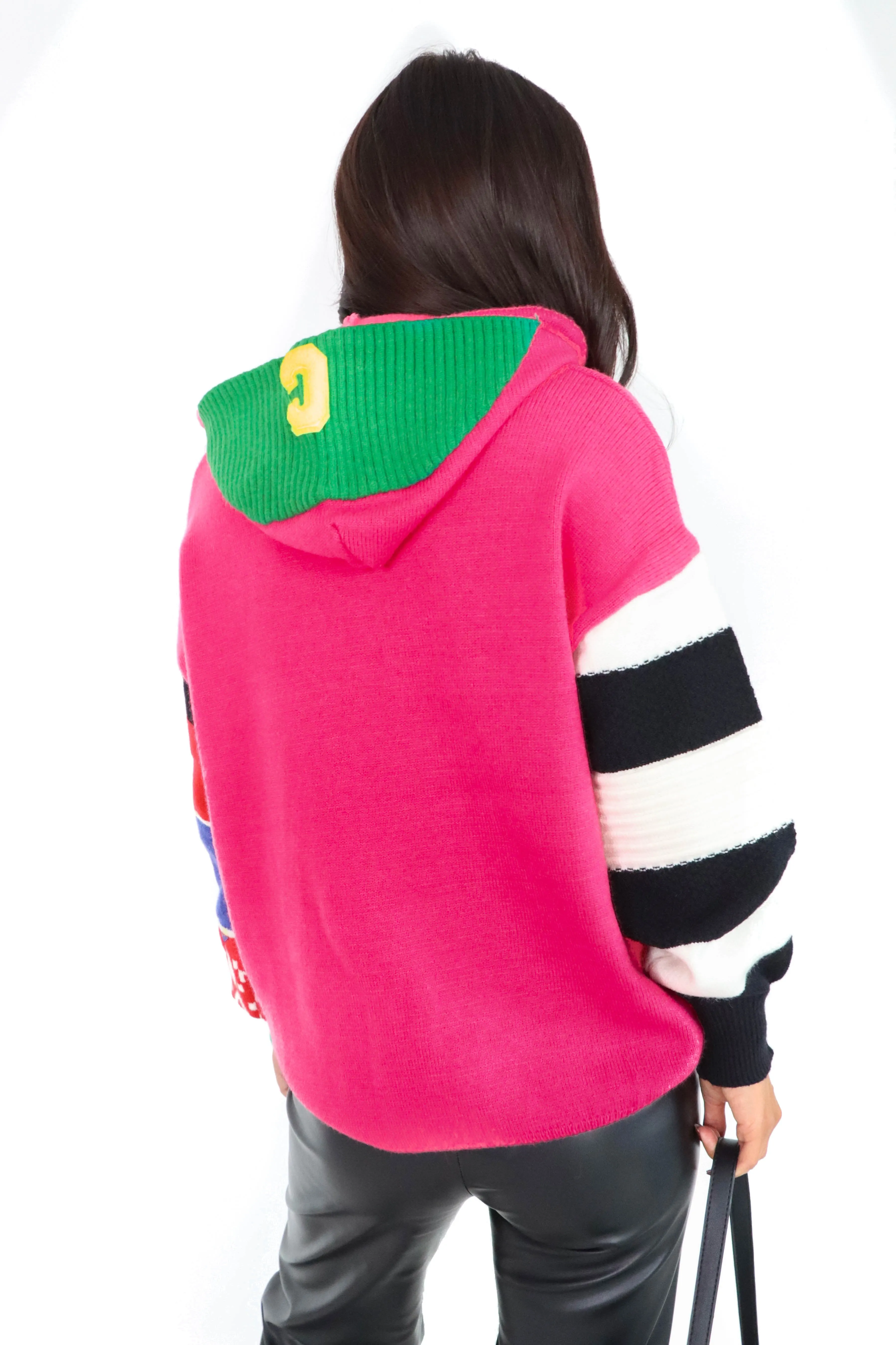 Knit Might Be Love - Love Graphic Pink Knitted Zip Up Hoodie