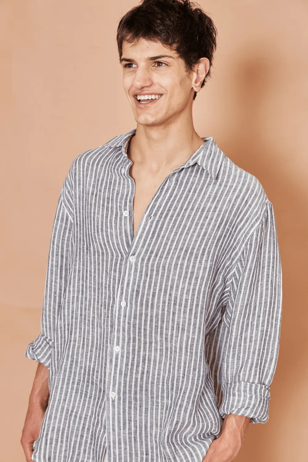 Kore amalfi linen shirt - navy stripe