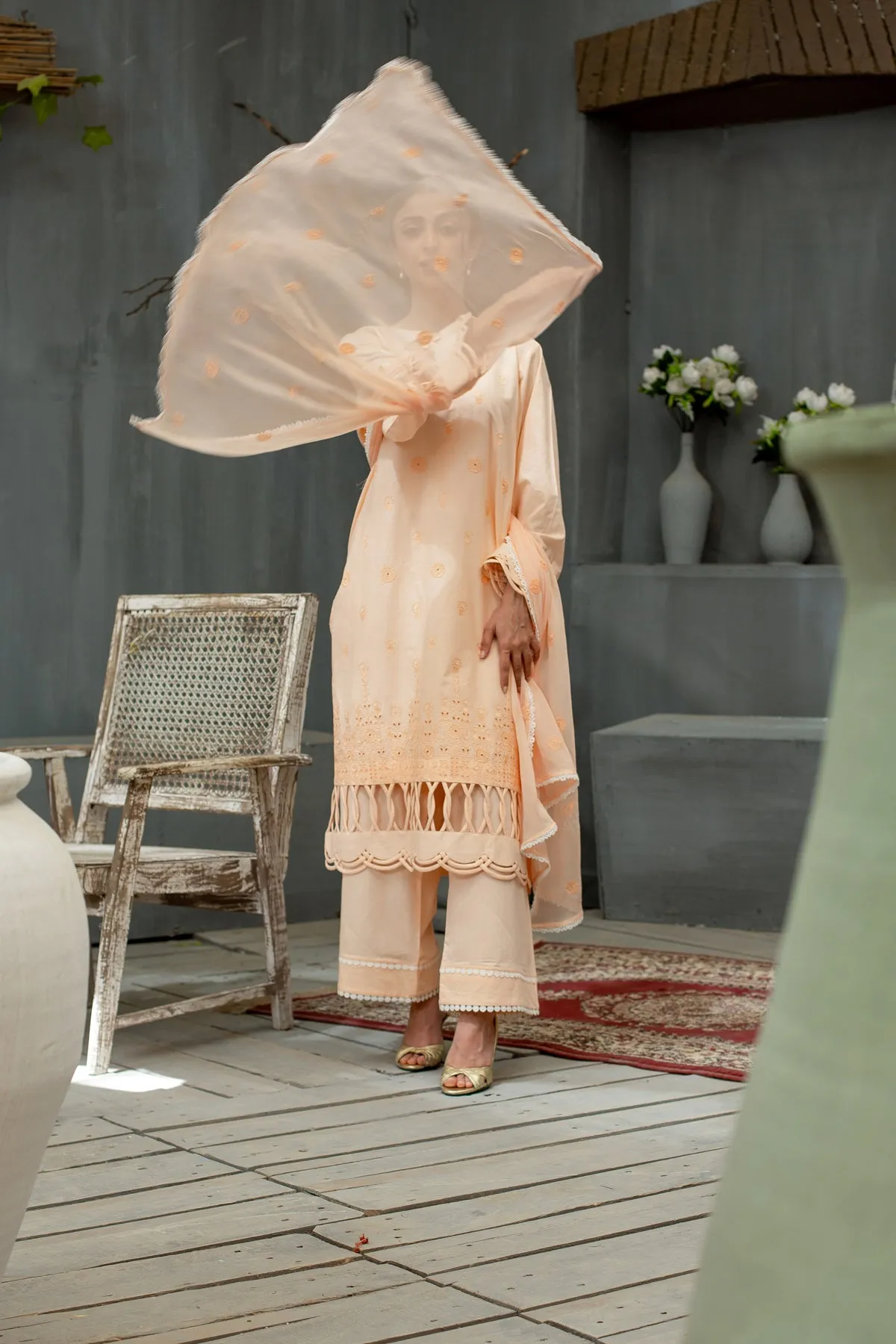 Ladies 3 Piece Unstitched Suit Chikankari Lawn USA-1028