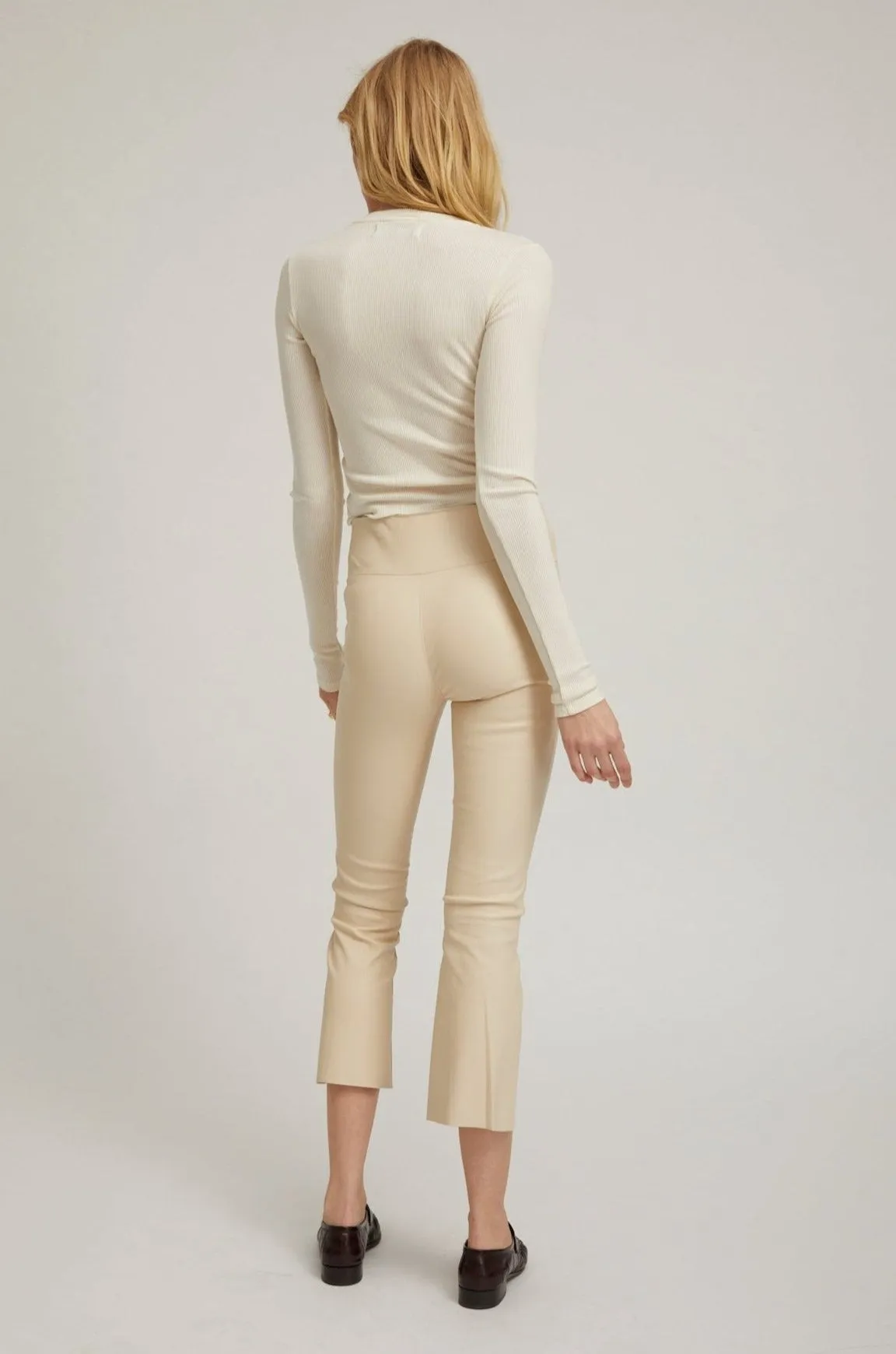 Latte Leather Crop Flare Leggings