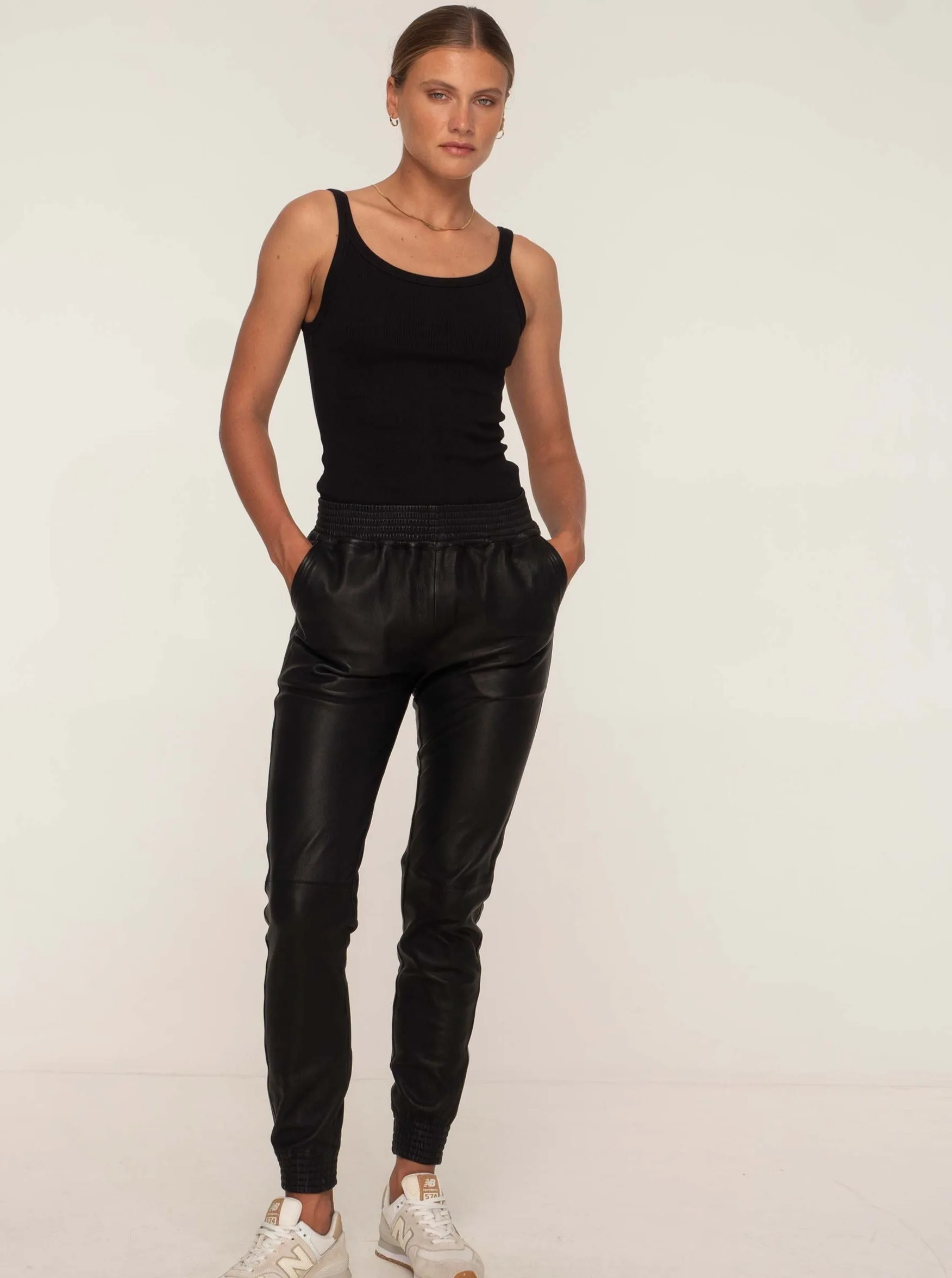 LAUREN LEATHER JOGGER - BLACK