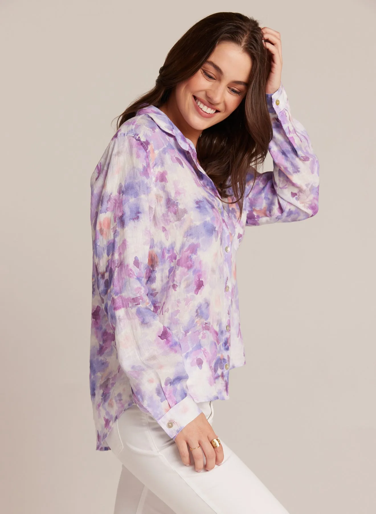 Linen Pocket Button Down - Iris Floral Print