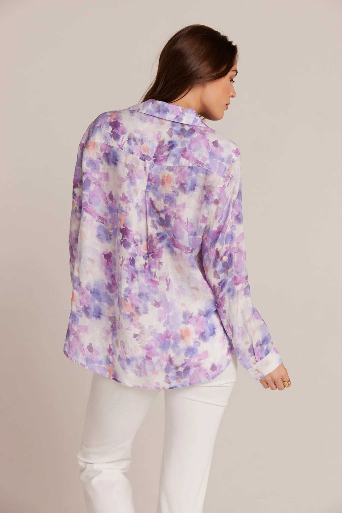 Linen Pocket Button Down - Iris Floral Print