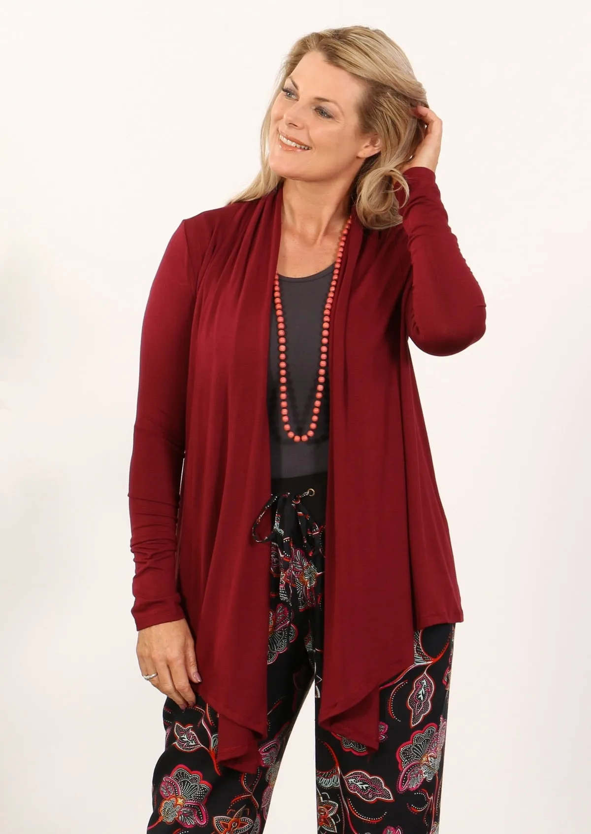 Long Sleeve Stretch Cardi Maroon