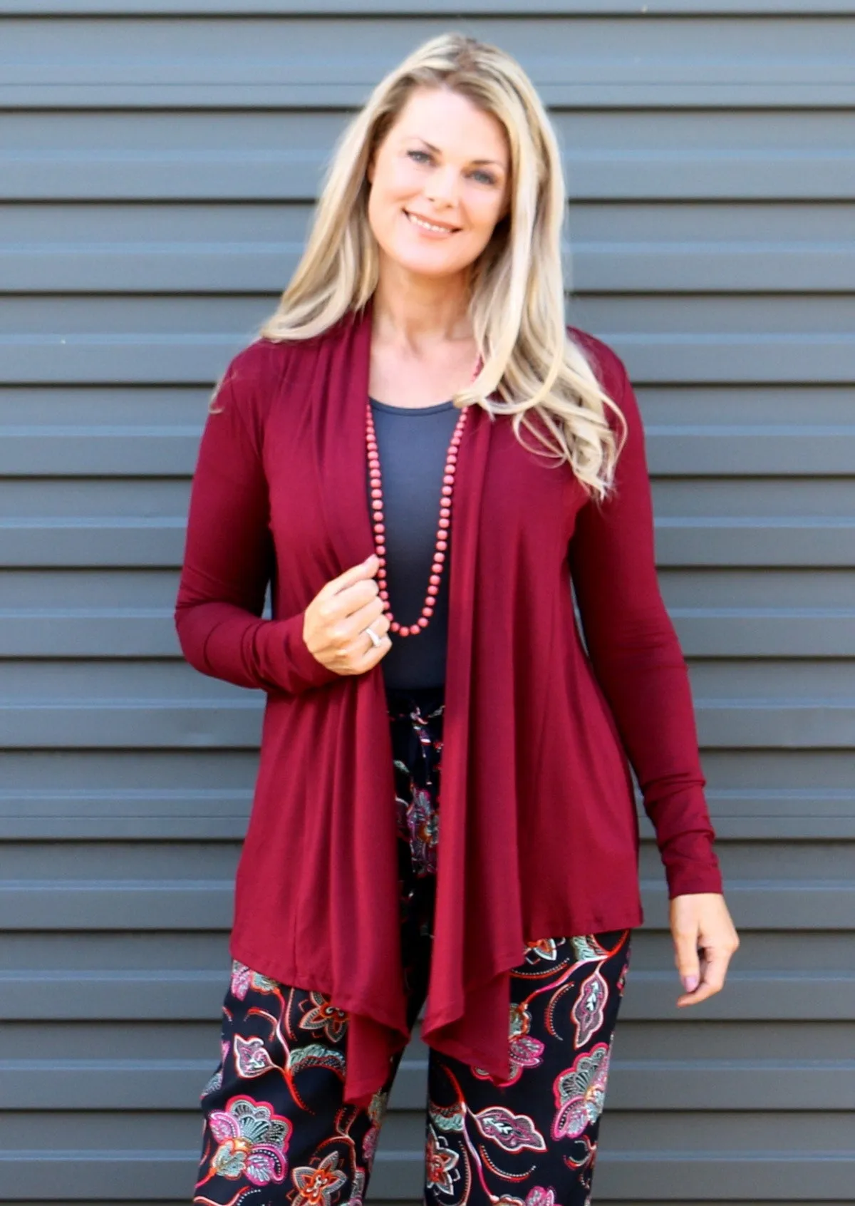 Long Sleeve Stretch Cardi Maroon