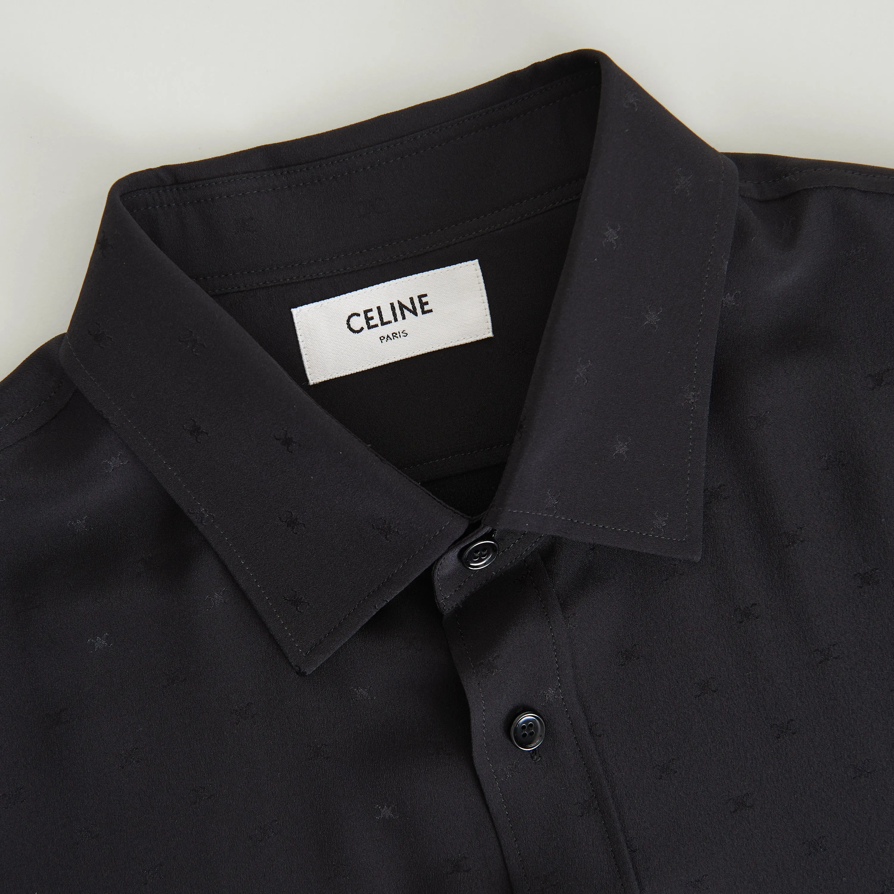 Loose Shirt With Carnaby Collar In Micro Triomphe Black Silk Jacquard