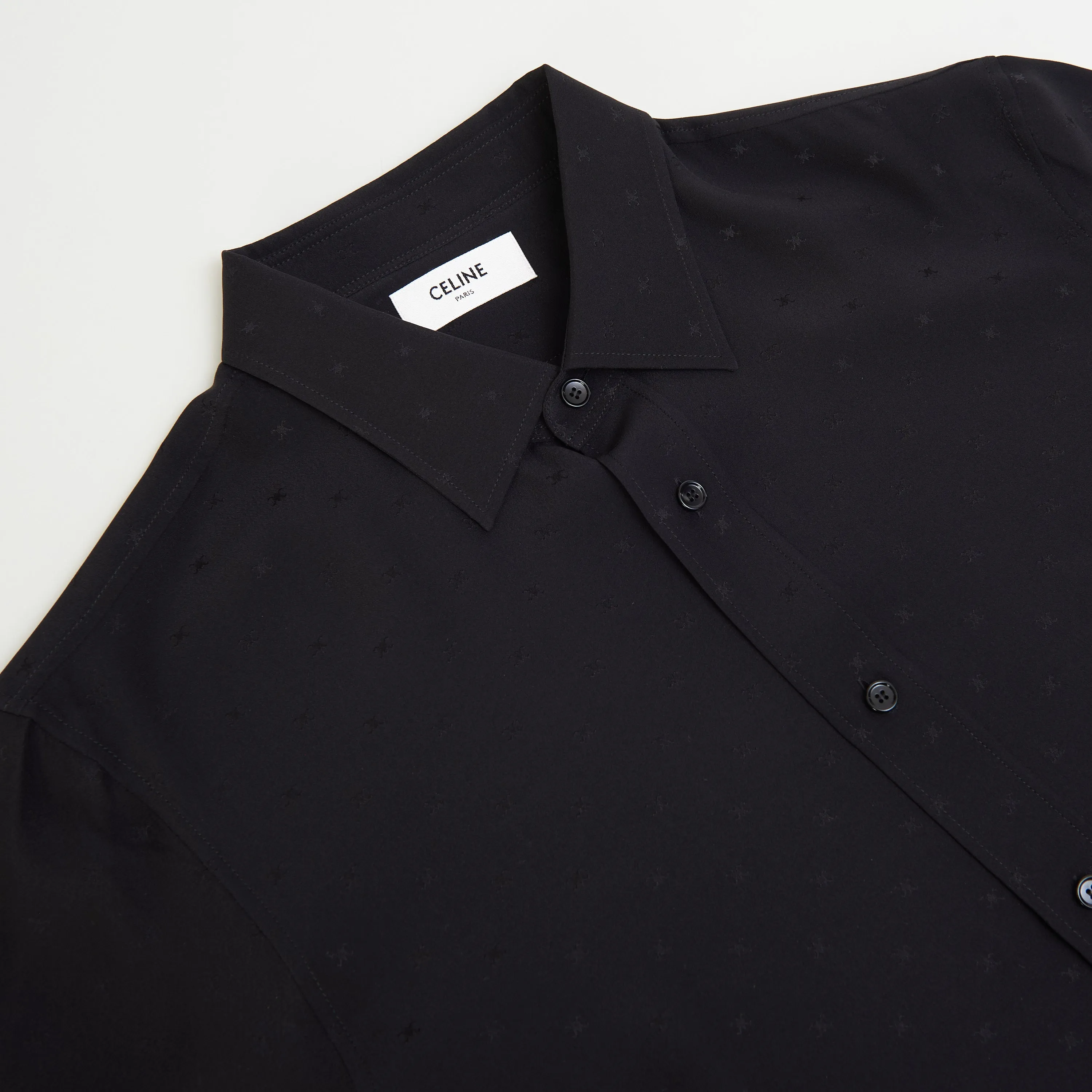 Loose Shirt With Carnaby Collar In Micro Triomphe Black Silk Jacquard