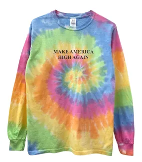 Make America High Again Pastel Rainbow Tie-Dye Graphic Long Sleeve Unisex Tee