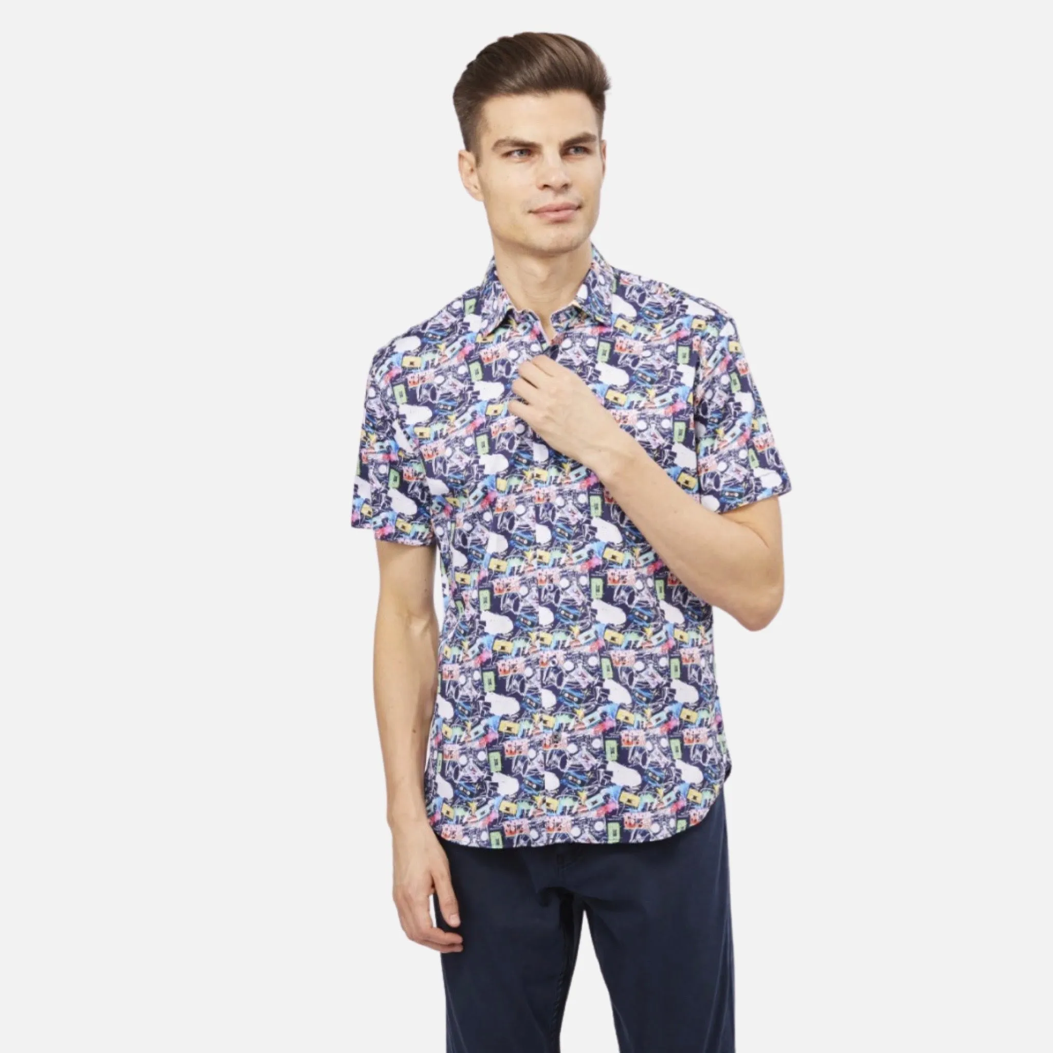 Mens Summer Sports Shirt with Cassette Print Design |