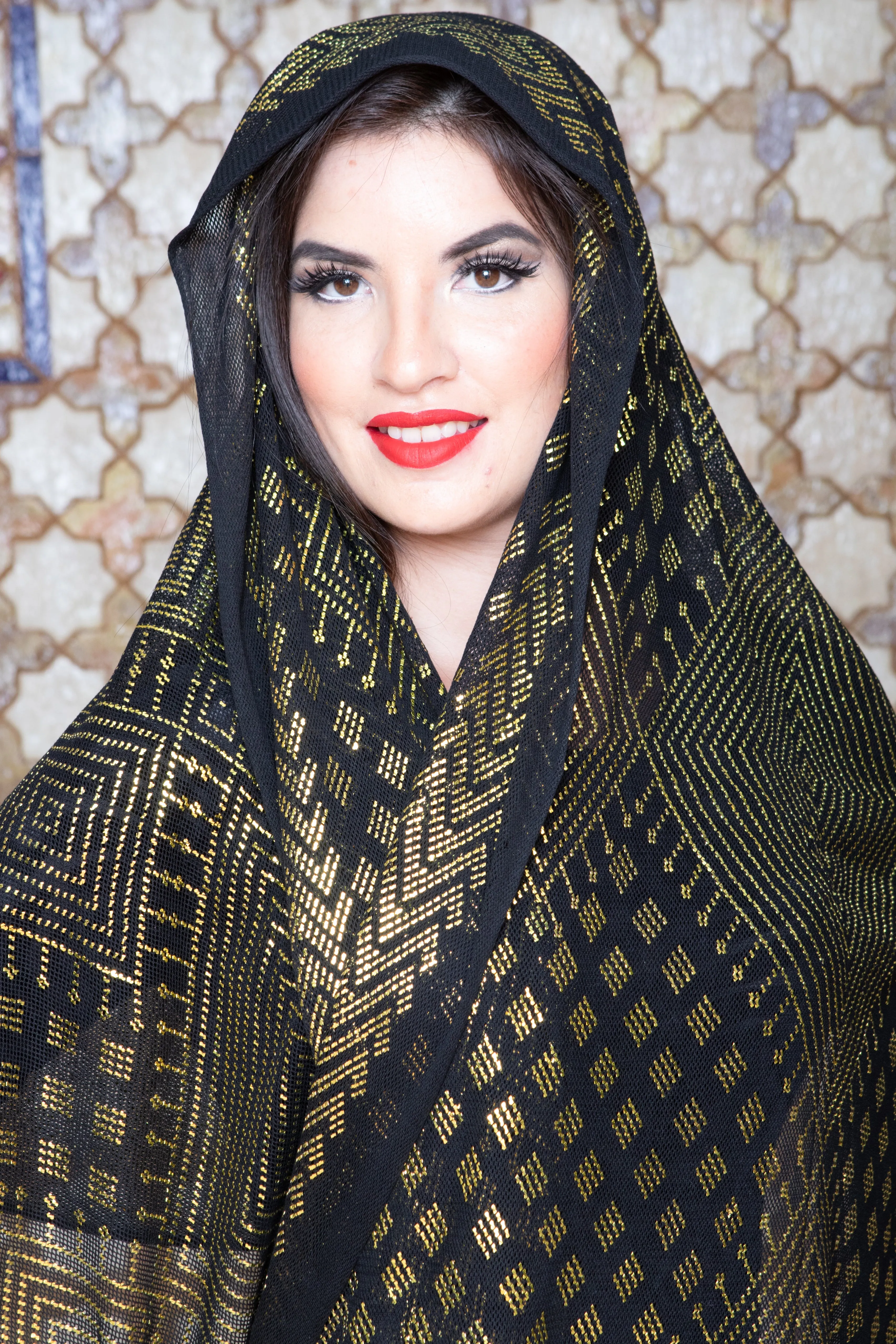 Modern Black and Gold Assuit Shawl With Deco Diamonds Design