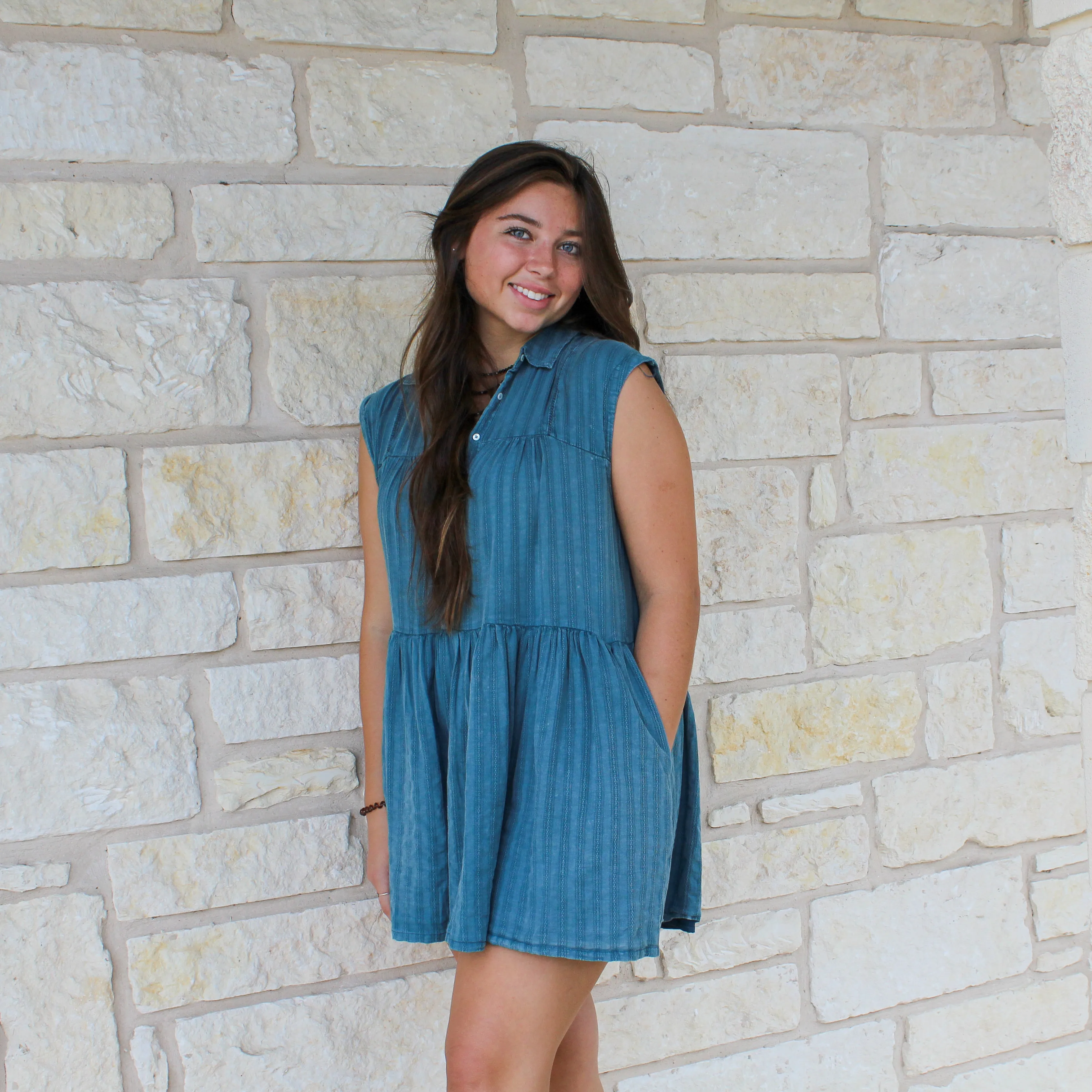 Mustard Seed Tier Collar Dress Blue