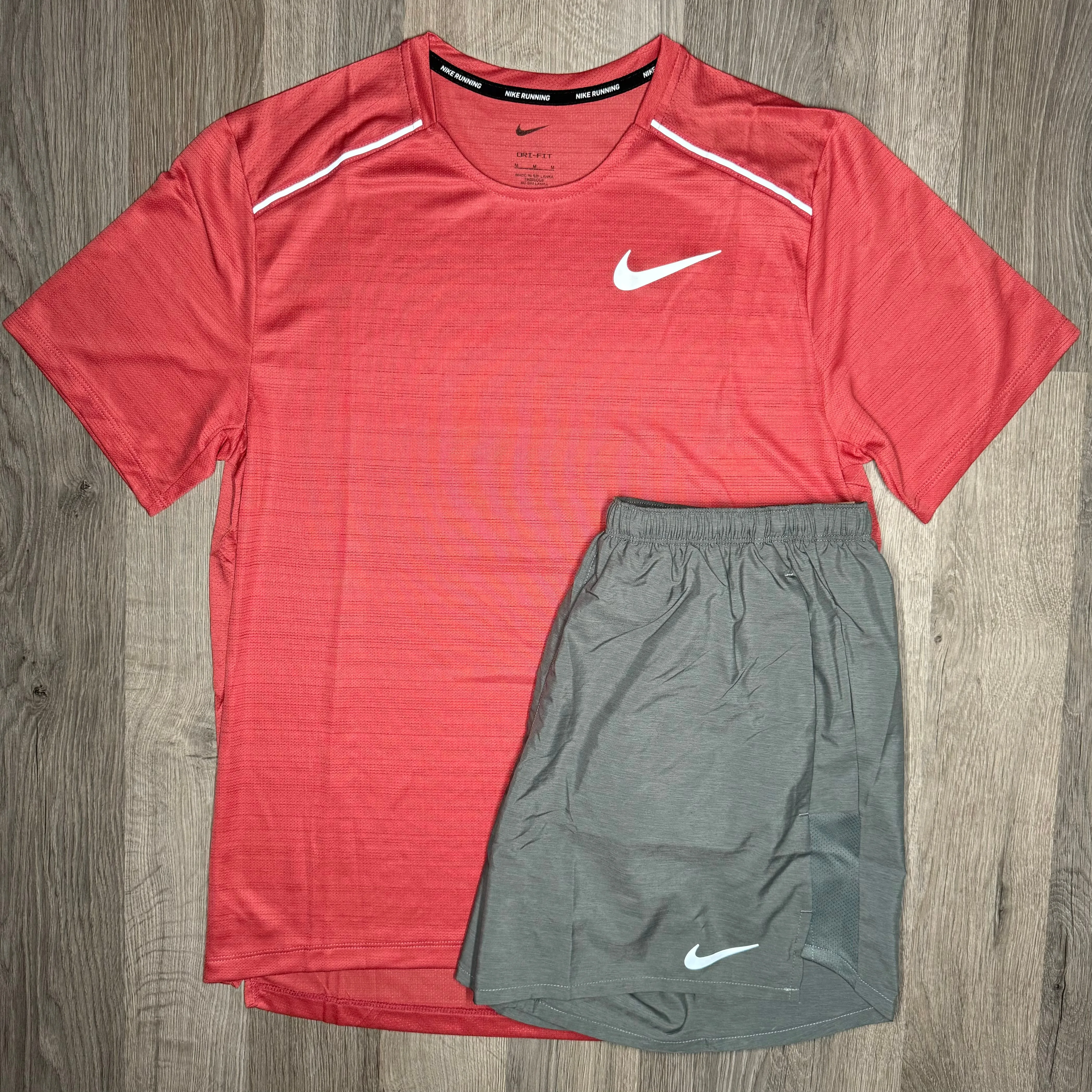 Nike Miler & Challenger Set - Tee & Shorts - Adobe Red / Grey