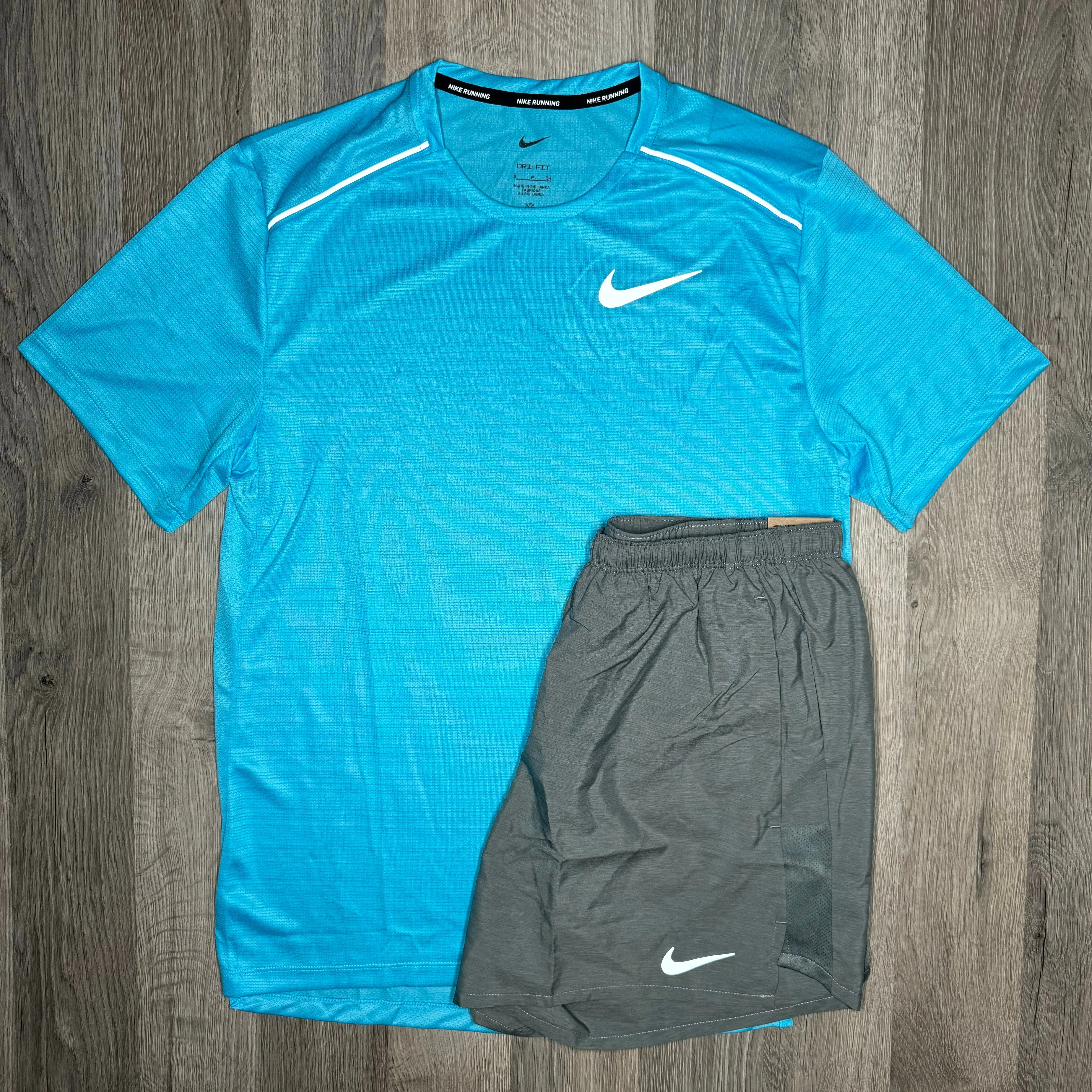 Nike Miler & Challenger Set - Tee & Shorts - Baltic Blue / Smoke Grey