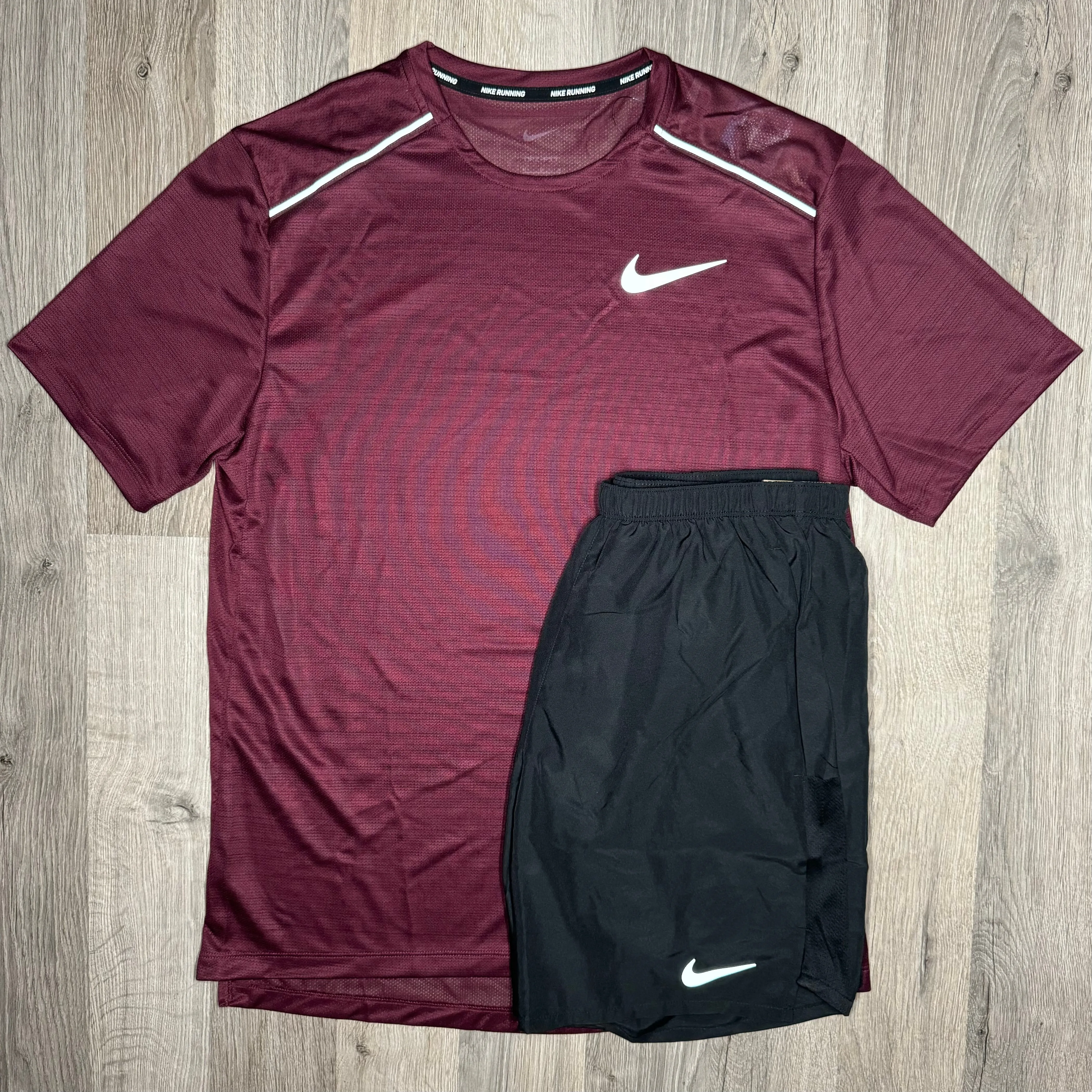 Nike Miler & Challenger Set - Tee & Shorts - Beetroot / Black