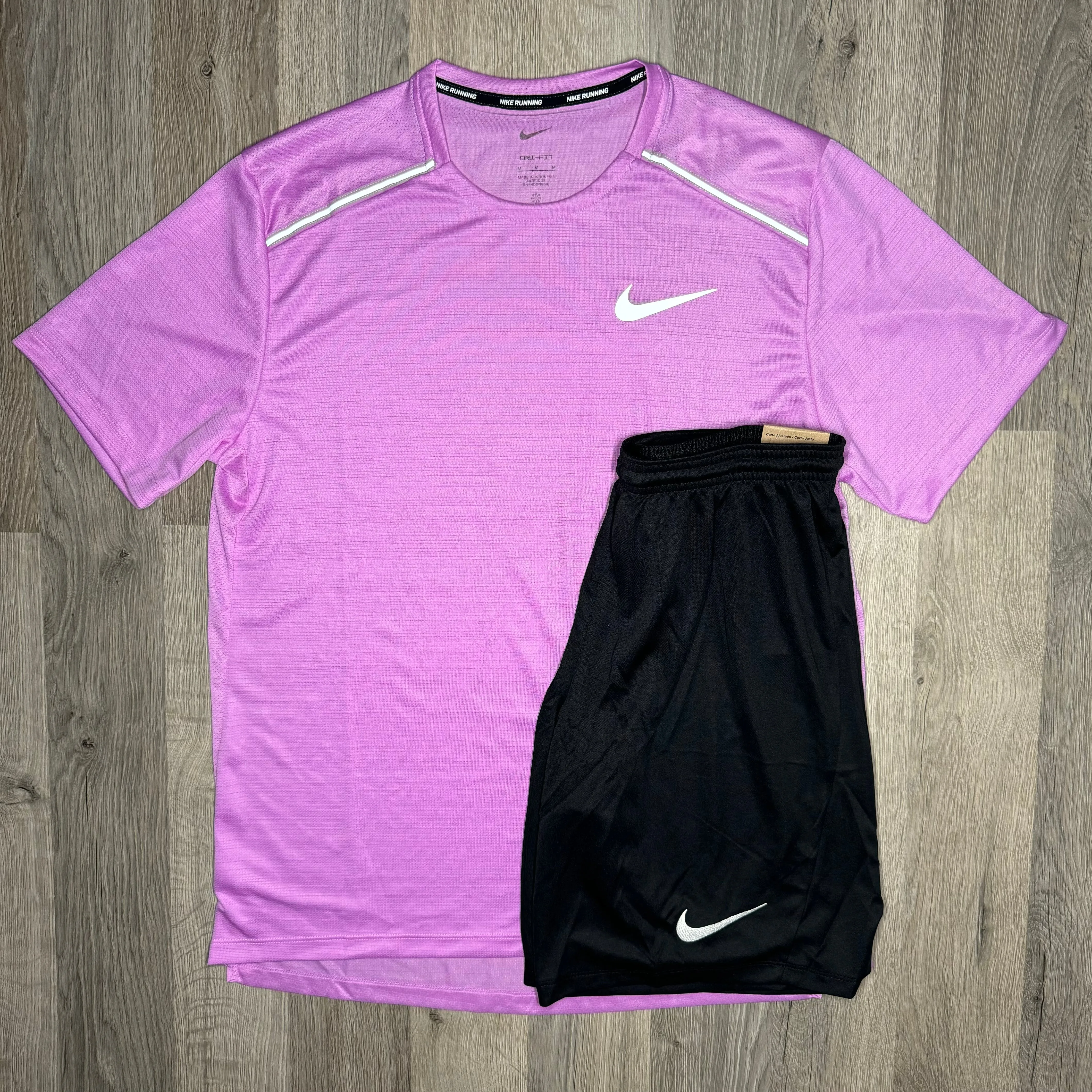 Nike Miler & Dri Fit Set - Tee & Shorts - Rush Fuchsia / Black