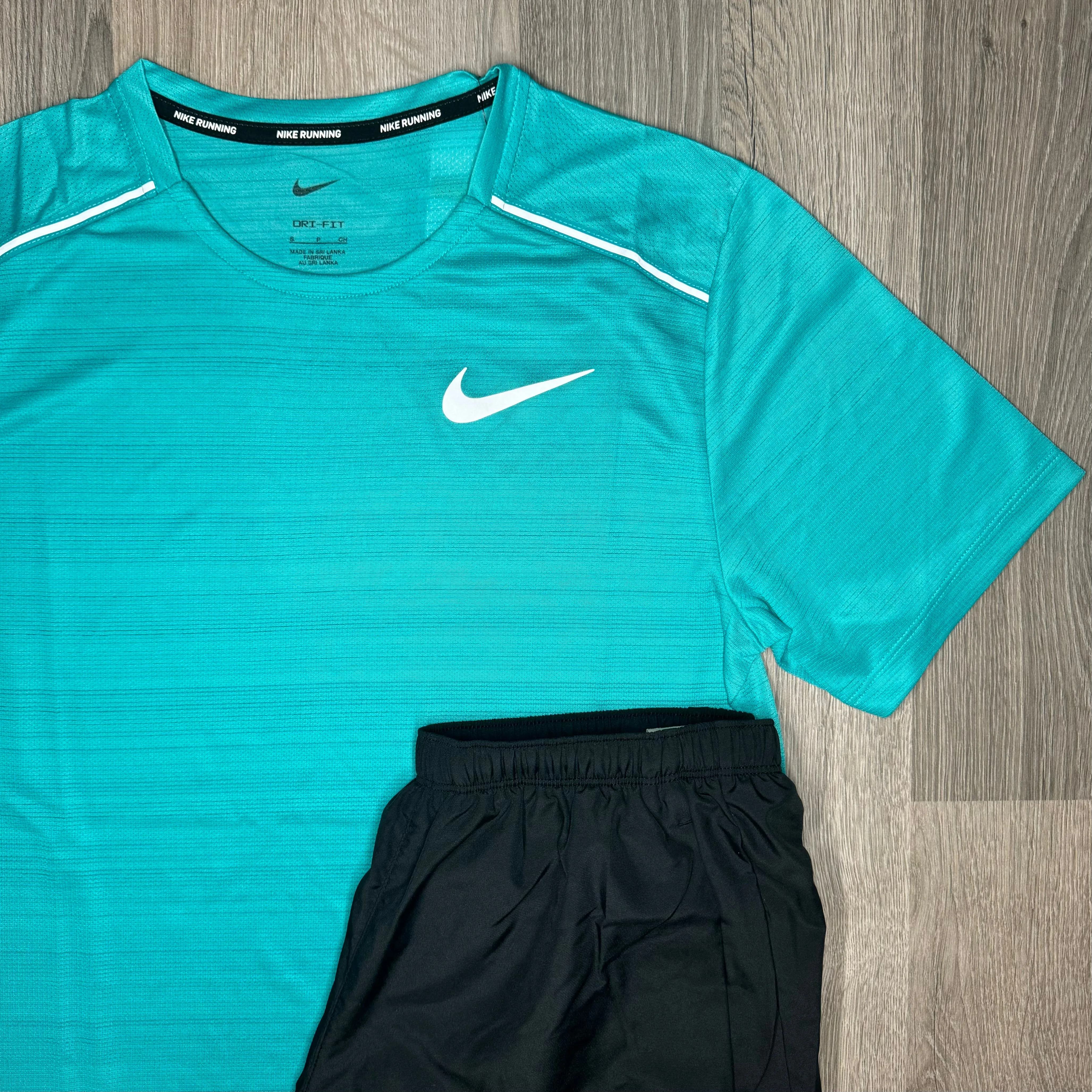 Nike Miler / Challenger Set - Tee / Shorts - Mineral Blue / Black