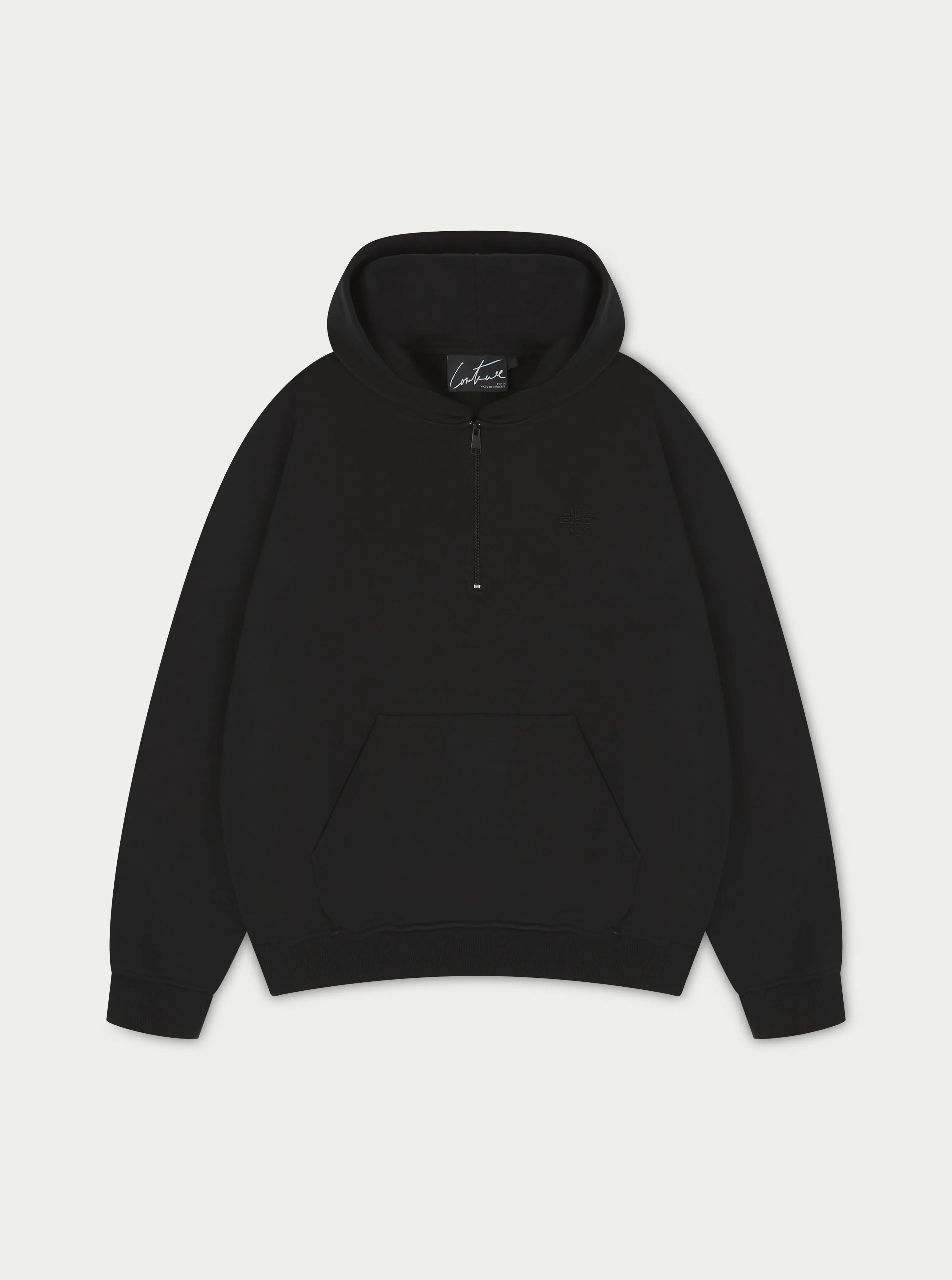 OUTLINE EMBROIDERED EMBLEM HOODIE - BLACK