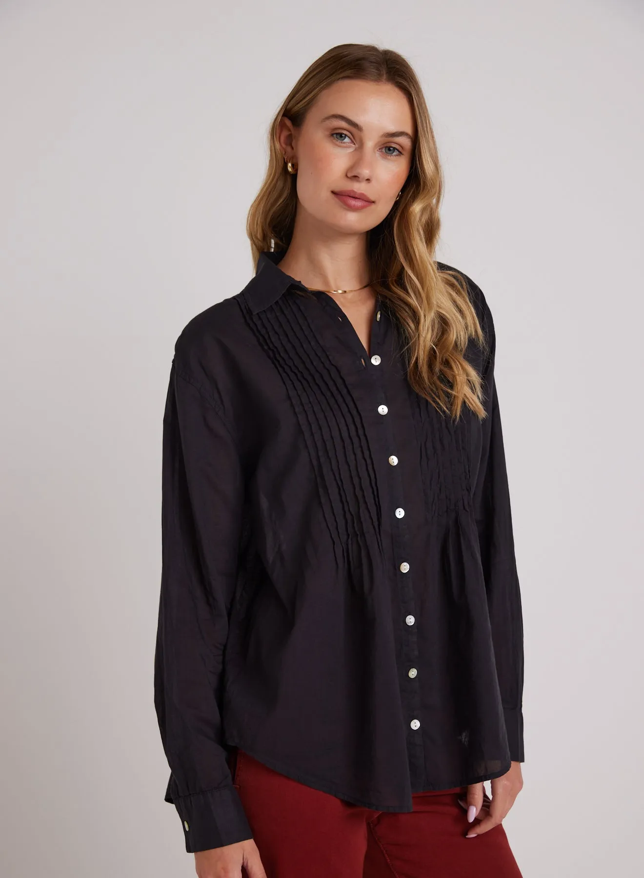 Pintuck Flowy Shirt - Black