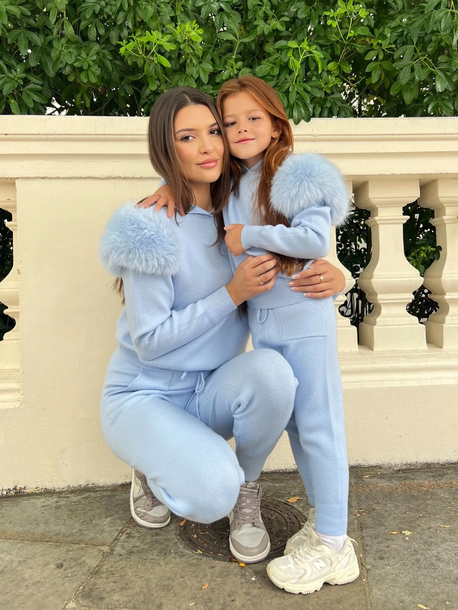 Premium Baby Blue Faux Fur Hooded Tracksuit