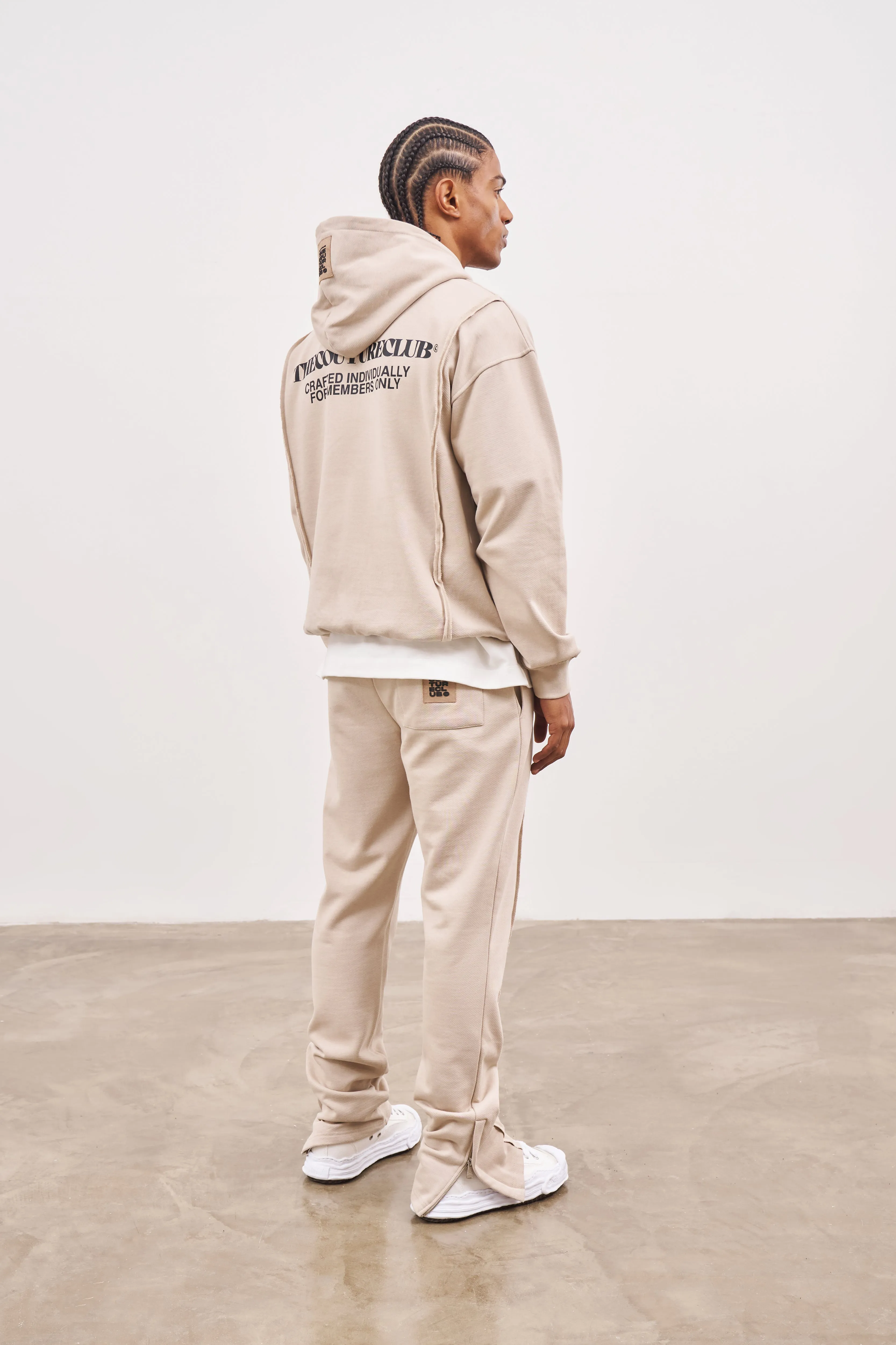 RAW SEAM QUARTER ZIP HOODIE - BEIGE