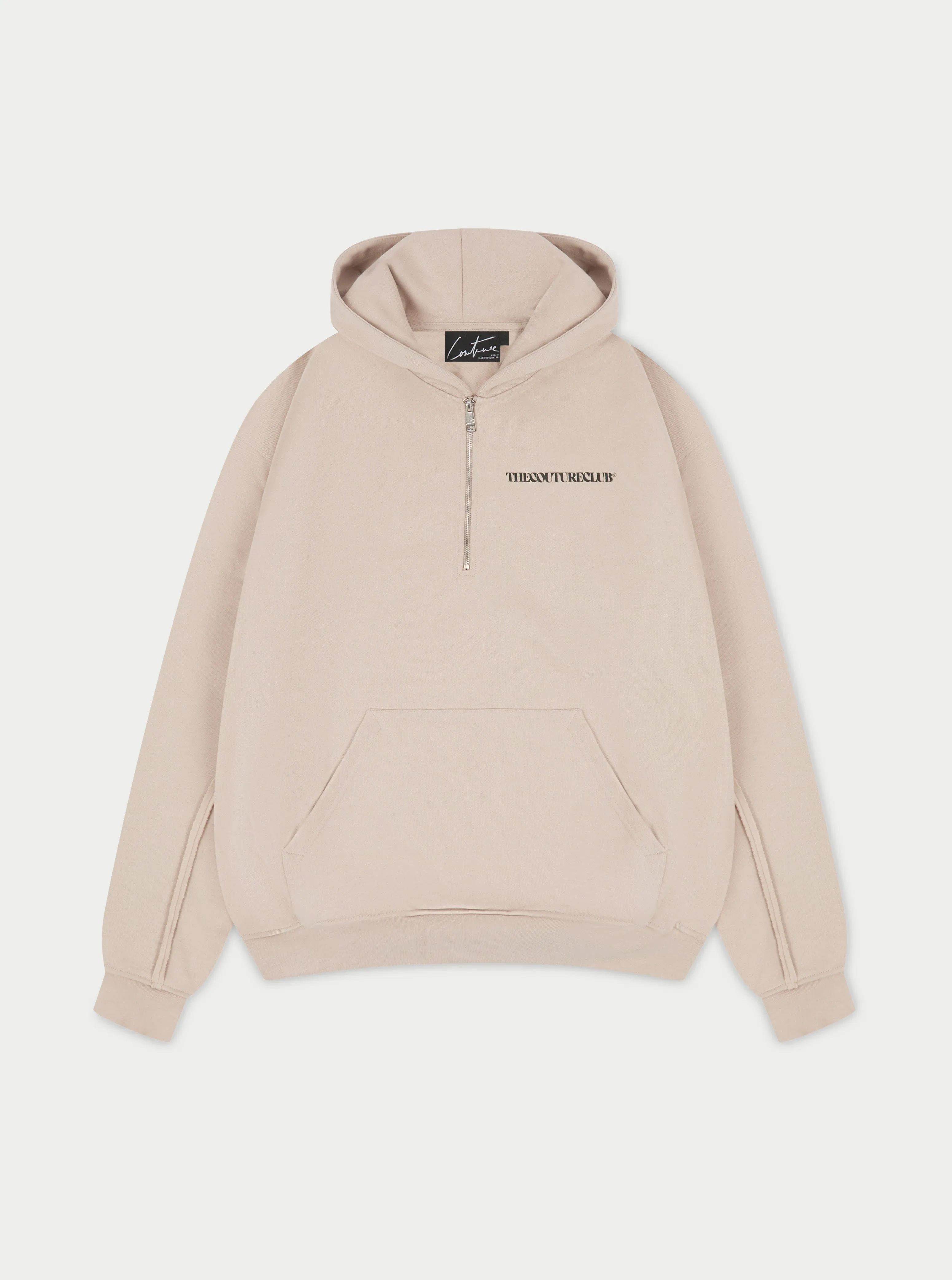 RAW SEAM QUARTER ZIP HOODIE - BEIGE