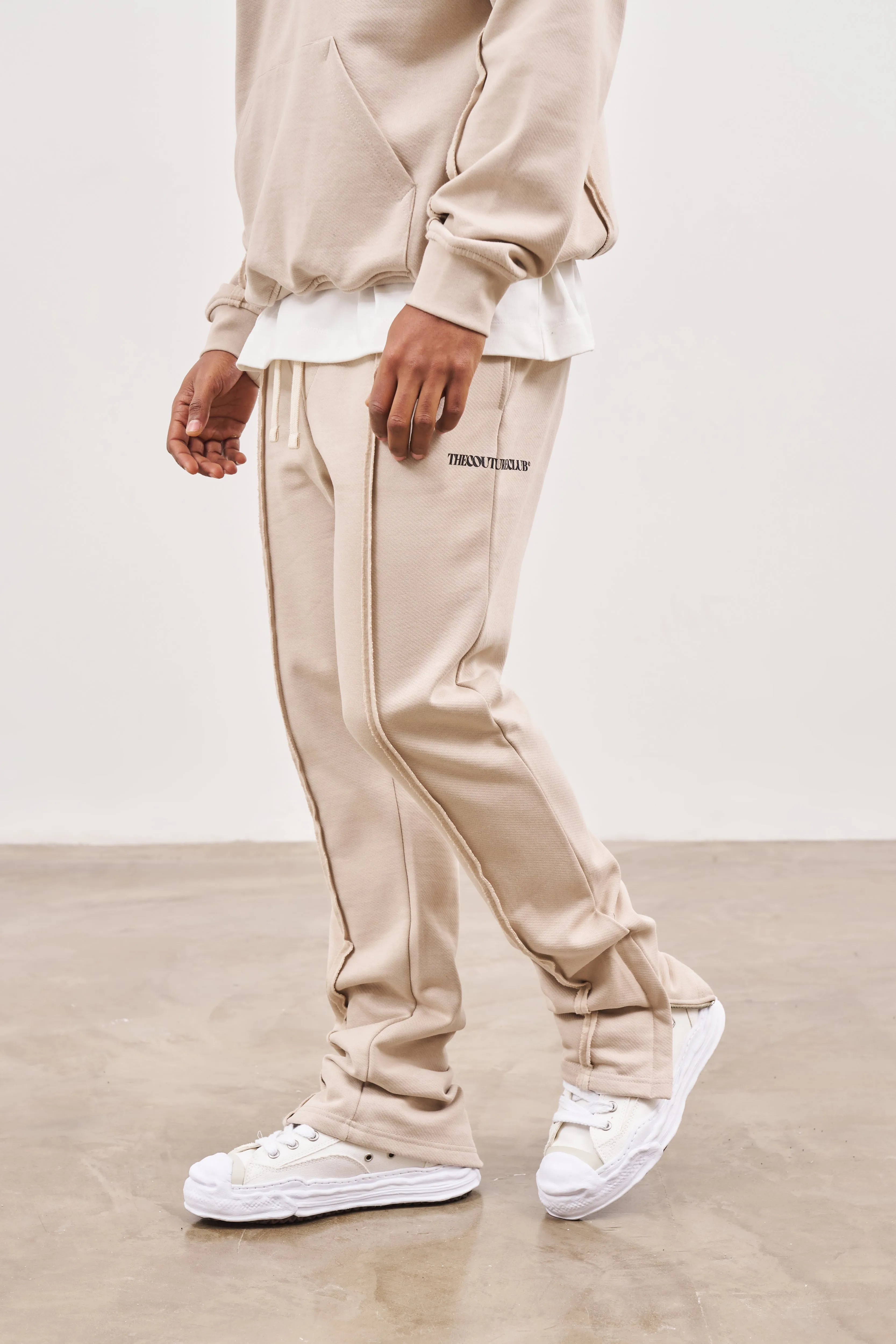 RAW SEAM STRAIGHT LEG JOGGERS - BEIGE