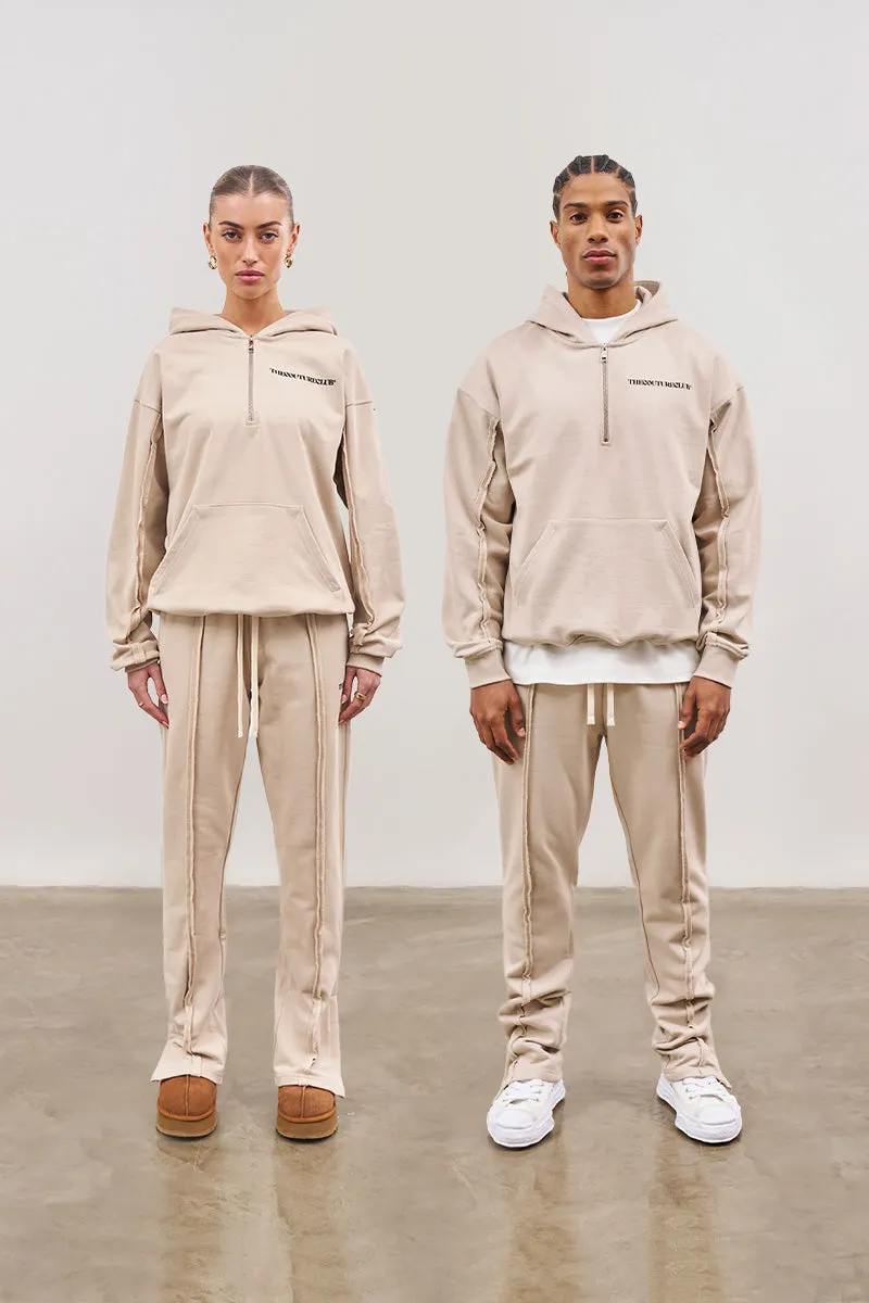 RAW SEAM STRAIGHT LEG JOGGERS - BEIGE