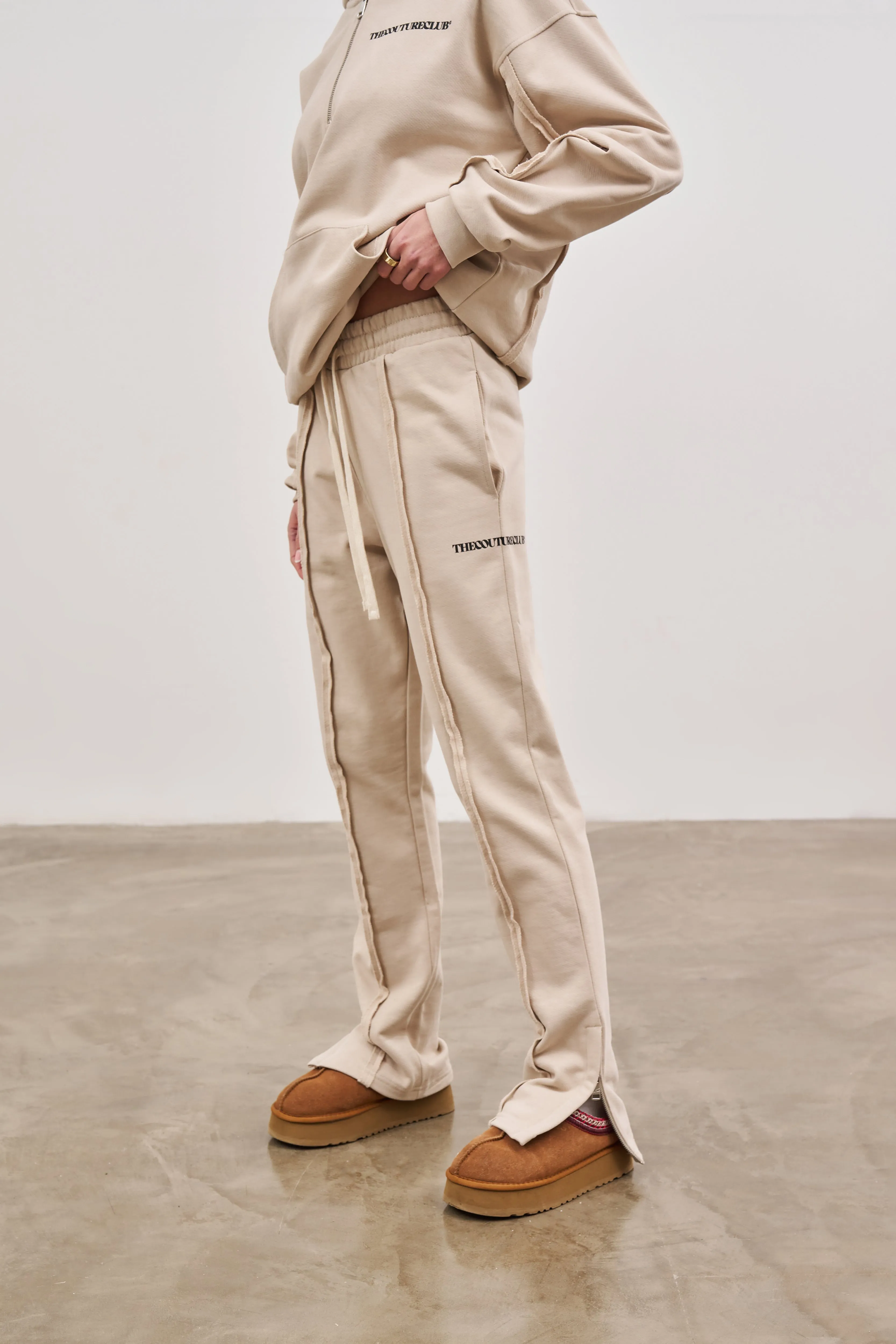 RAW SEAM STRAIGHT LEG JOGGERS - BEIGE