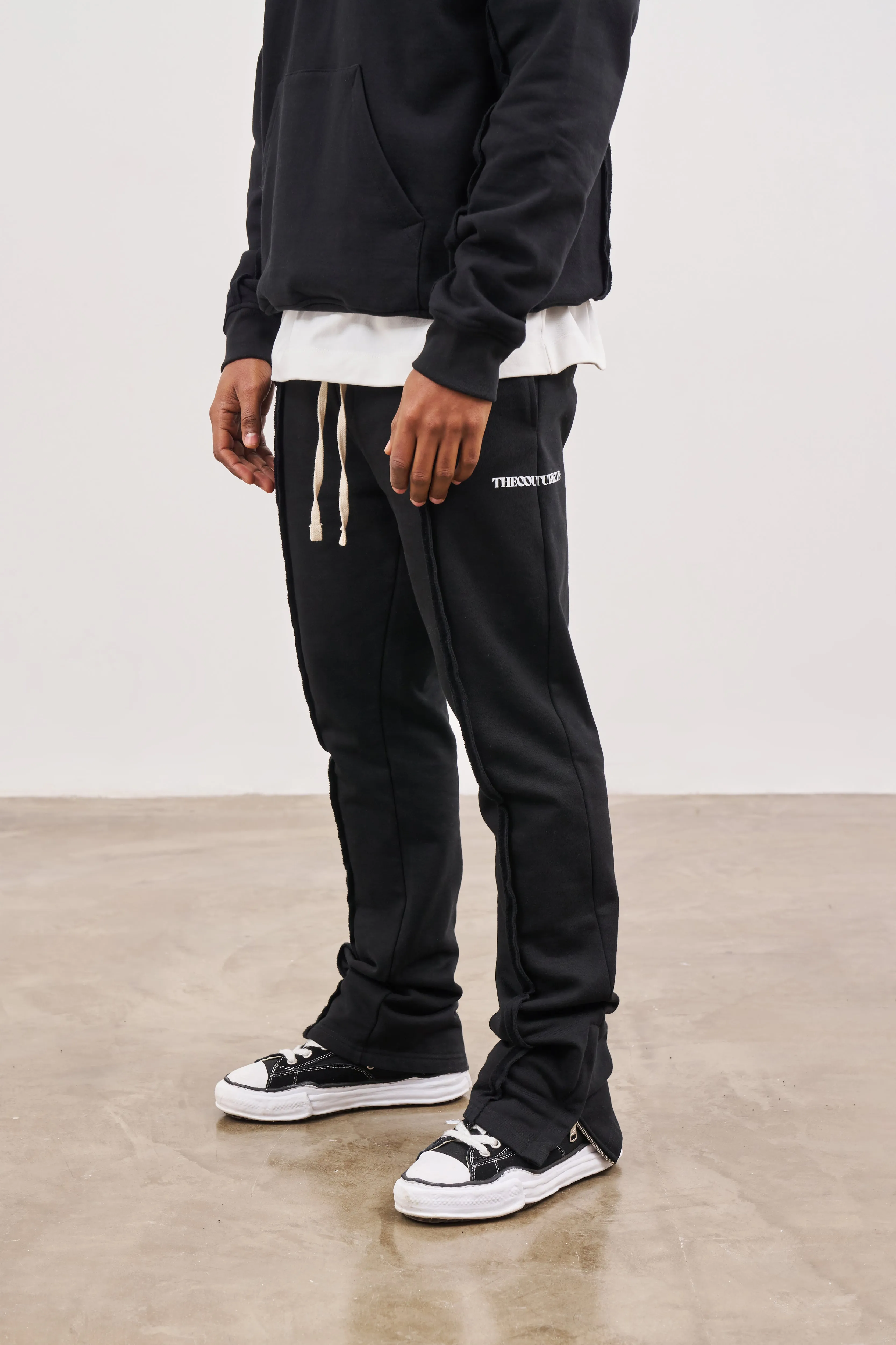 RAW SEAM STRAIGHT LEG JOGGERS - BLACK