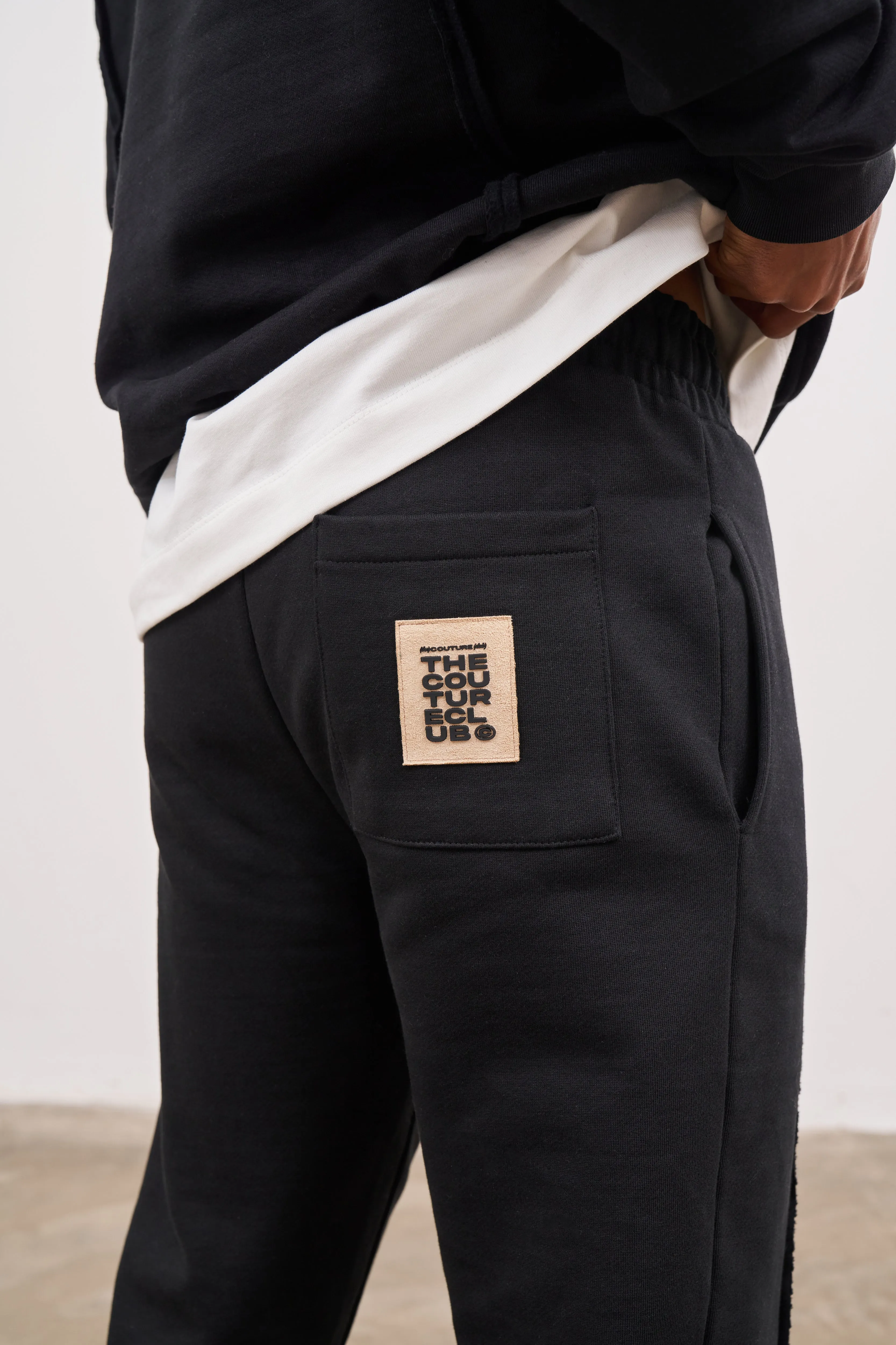 RAW SEAM STRAIGHT LEG JOGGERS - BLACK