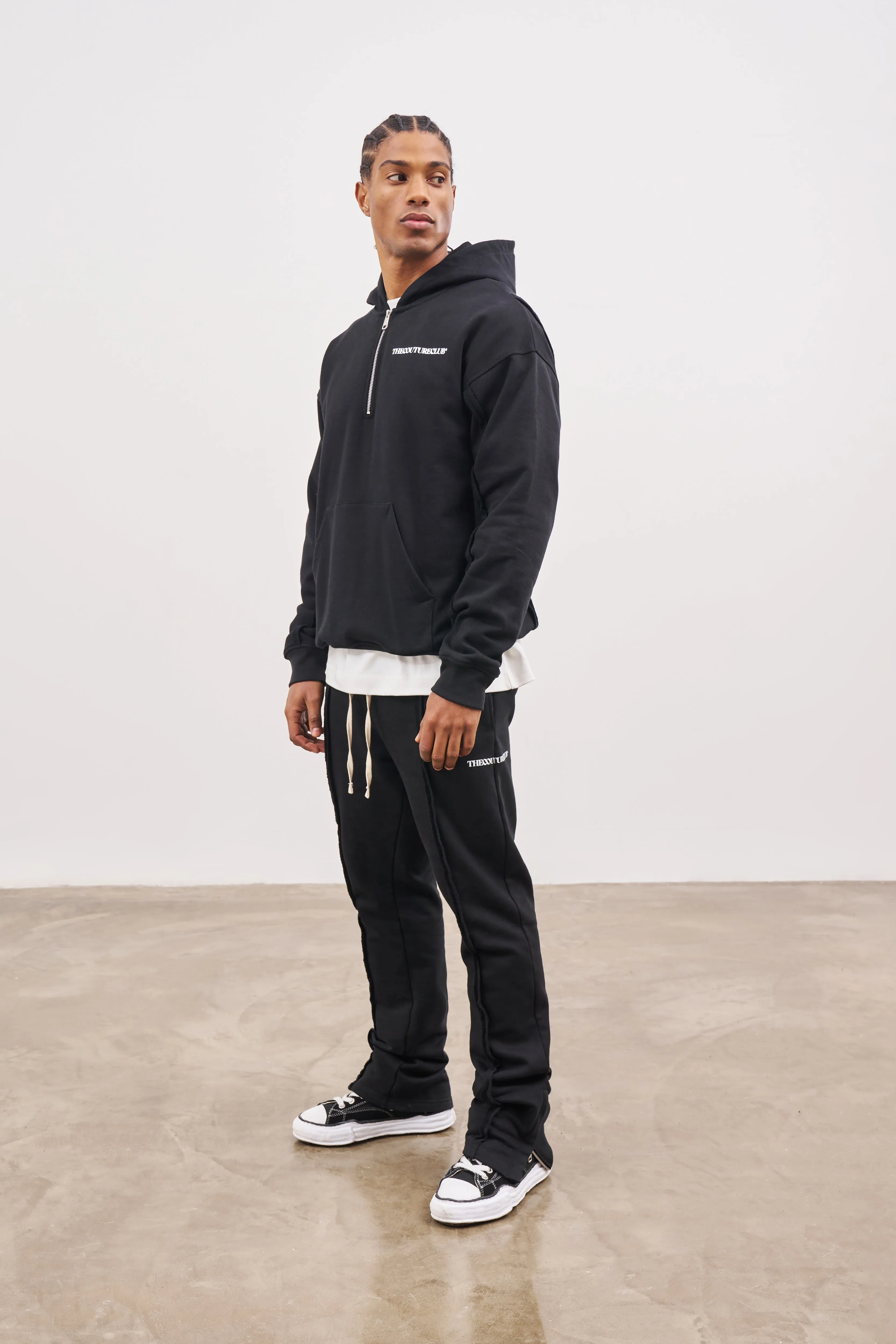 RAW SEAM STRAIGHT LEG JOGGERS - BLACK