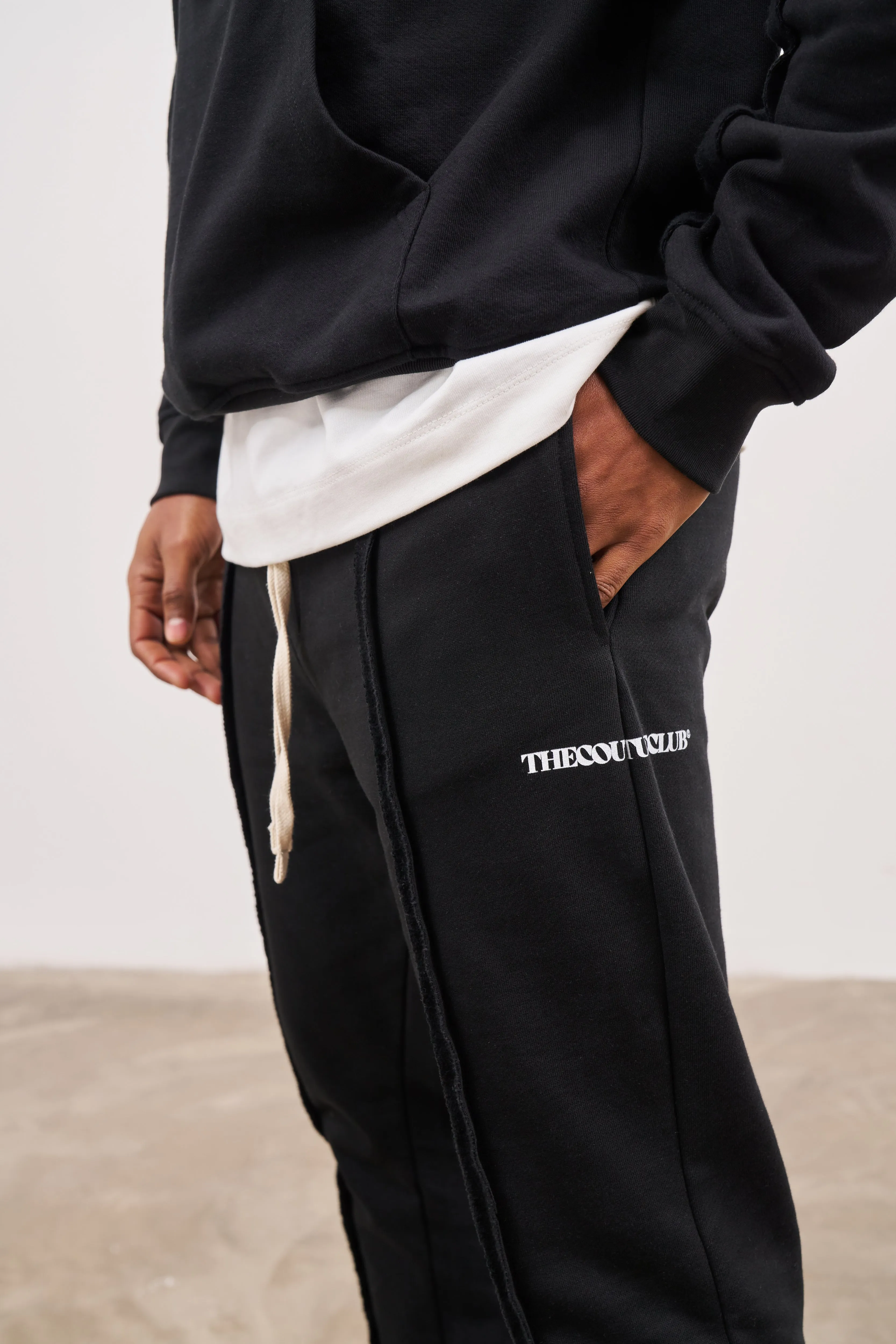 RAW SEAM STRAIGHT LEG JOGGERS - BLACK