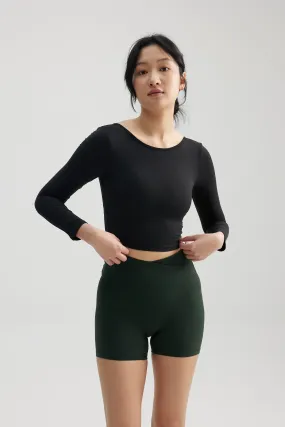 Reversible Long Sleeve Crop in Black Sesame