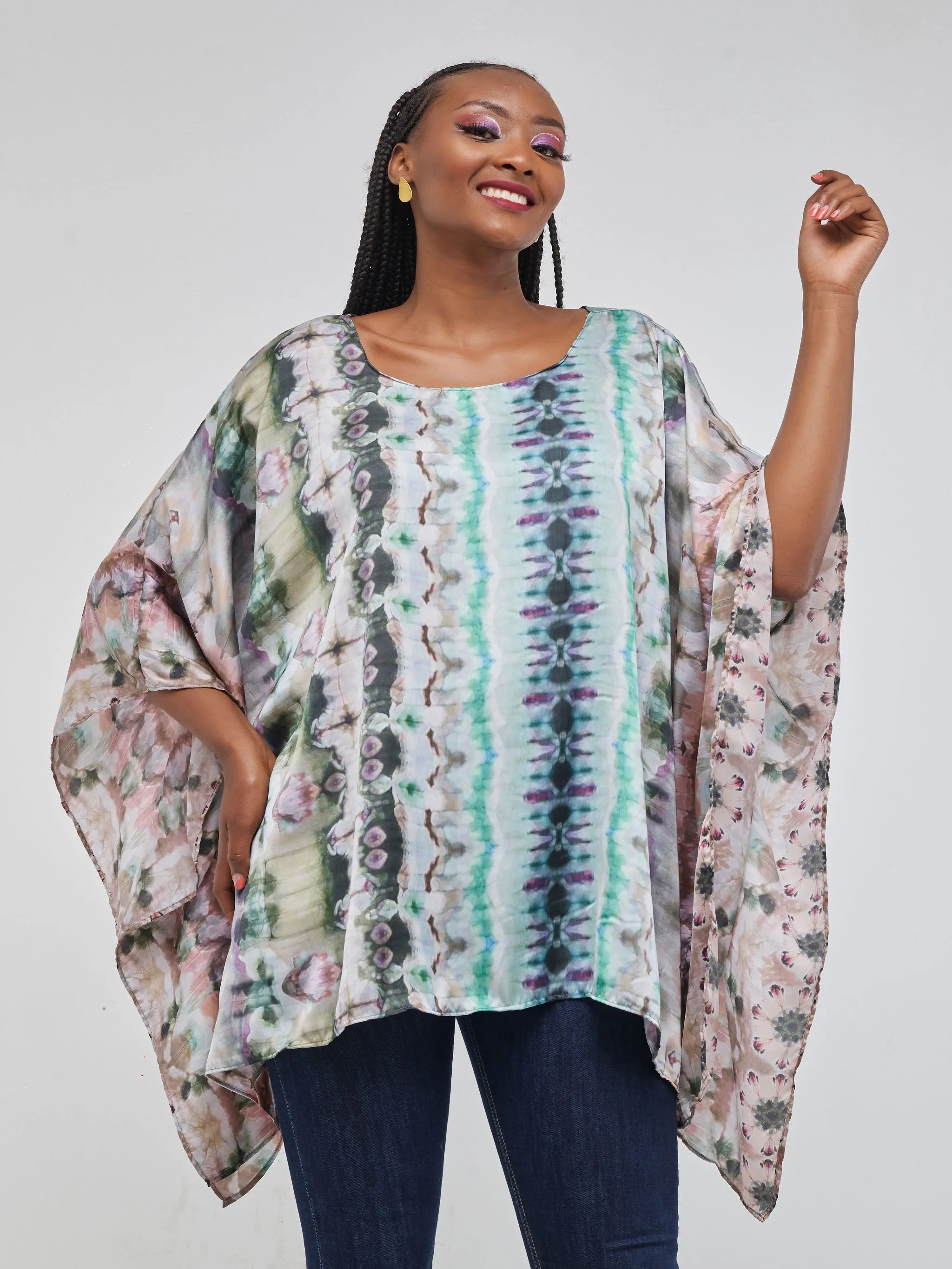 Safari Ayana Wide Top - Green Tie & Dye Print