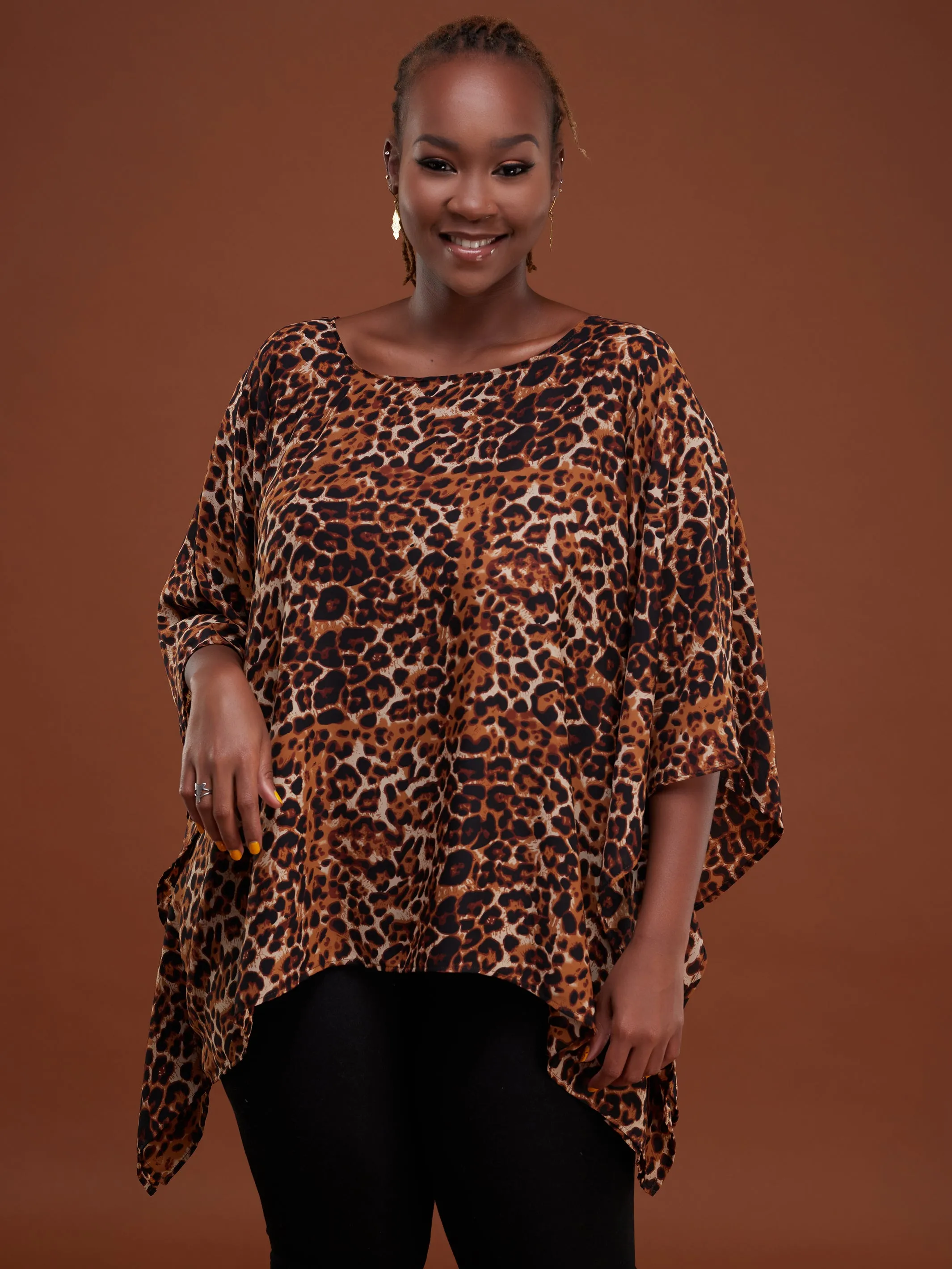 Safari Ayana Wide Top - Rust Leopard Print