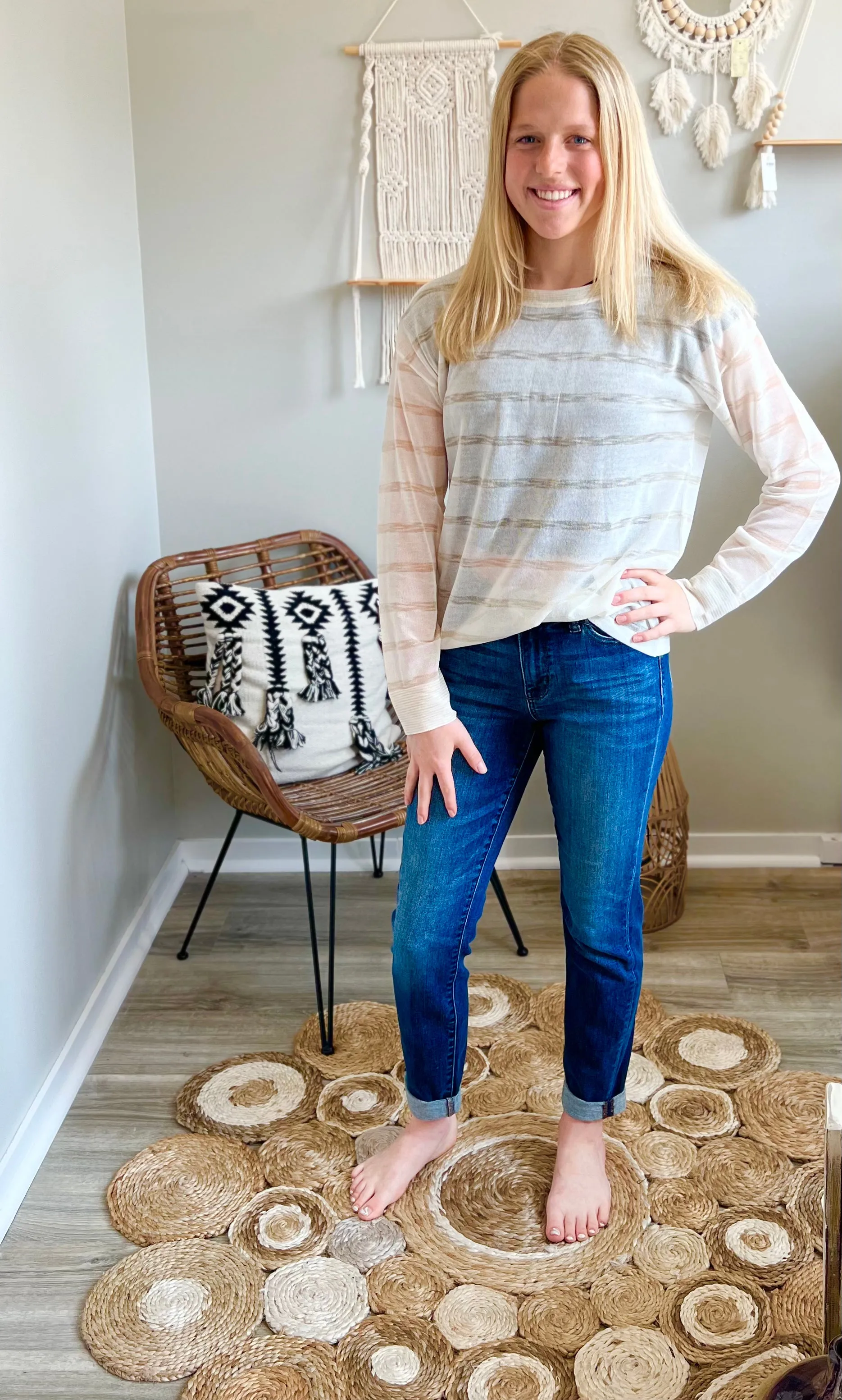 Sheer striped long sleeve top