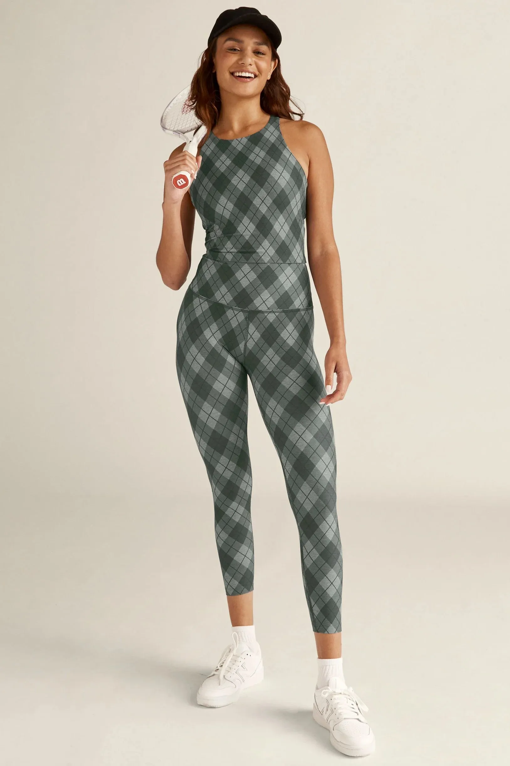 Softmark High Waisted Leggings - Grey Argyle