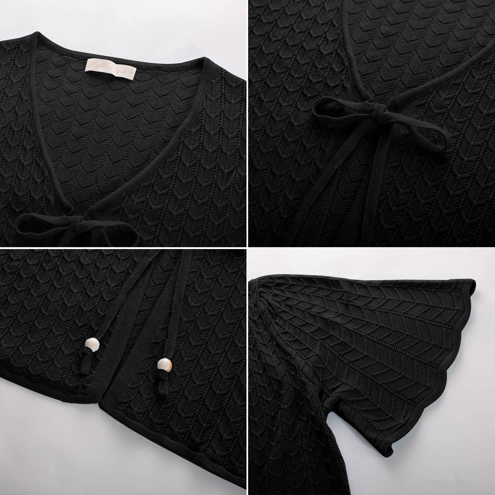 Summer Lightweight Bolero Shrug Tie Front 1/2 Sleeve Open Front Knit Cropped Cardigan