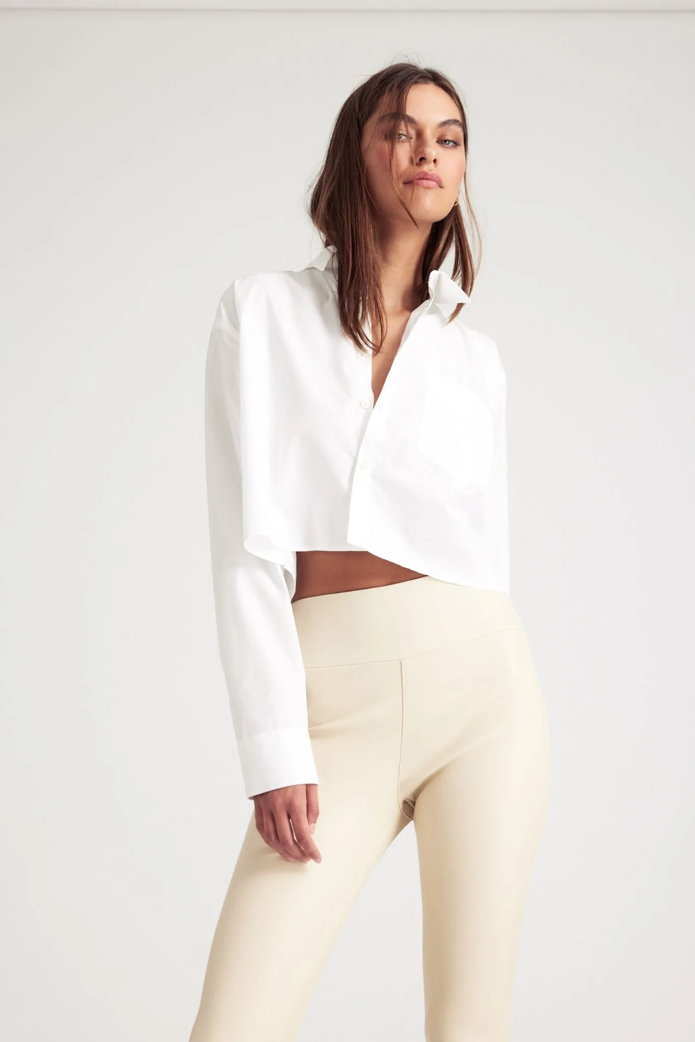 Stylish White Cropped Button-Down Shirt