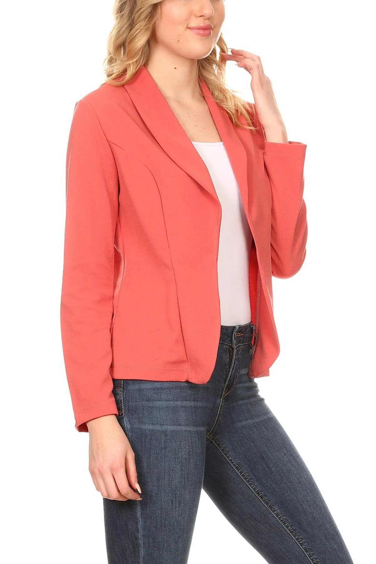 Women's Casual Office Work Wear Long Sleeve Fitted Open Blazer Jacket