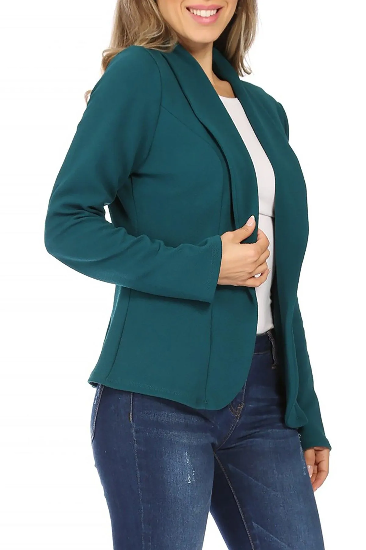 Women's Casual Office Work Wear Long Sleeve Fitted Open Blazer Jacket