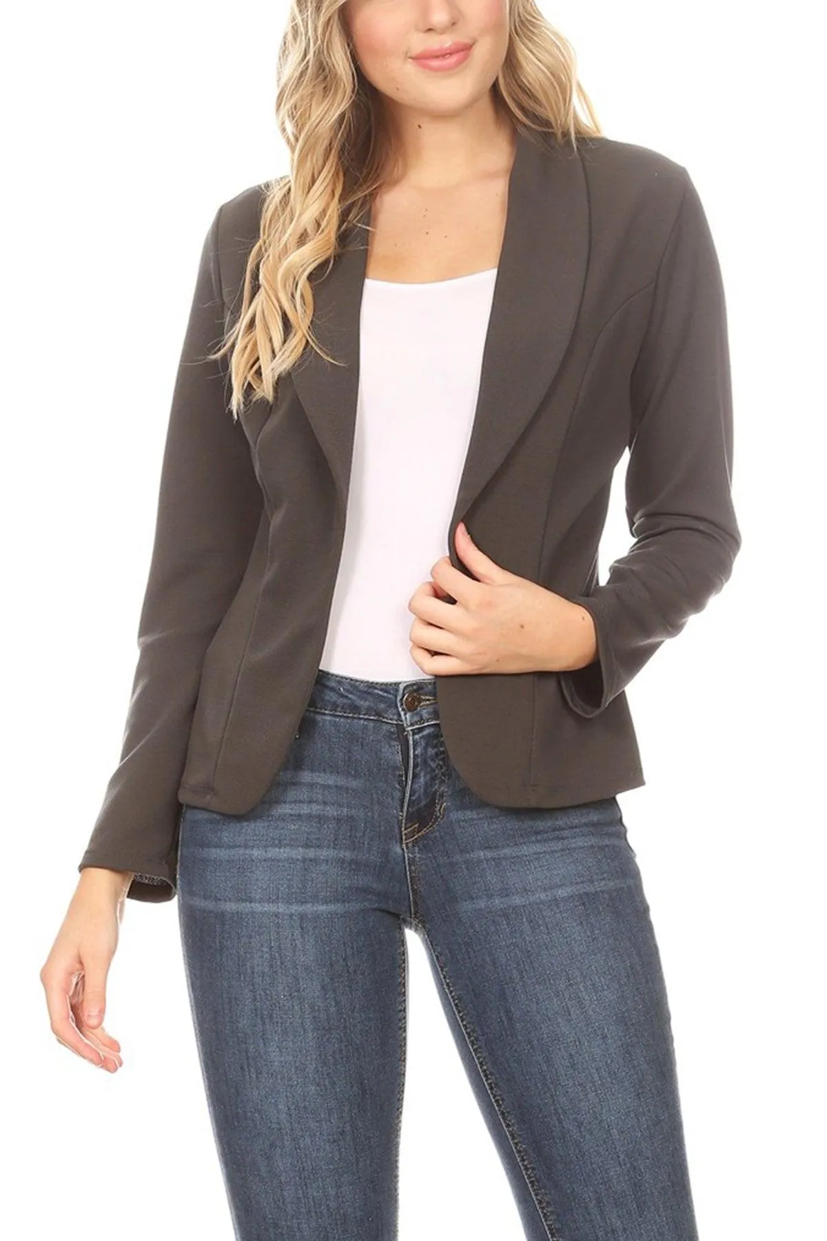 Women's Casual Office Work Wear Long Sleeve Fitted Open Blazer Jacket