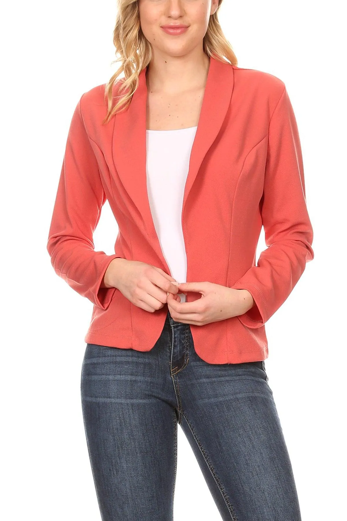 Women's Casual Office Work Wear Long Sleeve Fitted Open Blazer Jacket