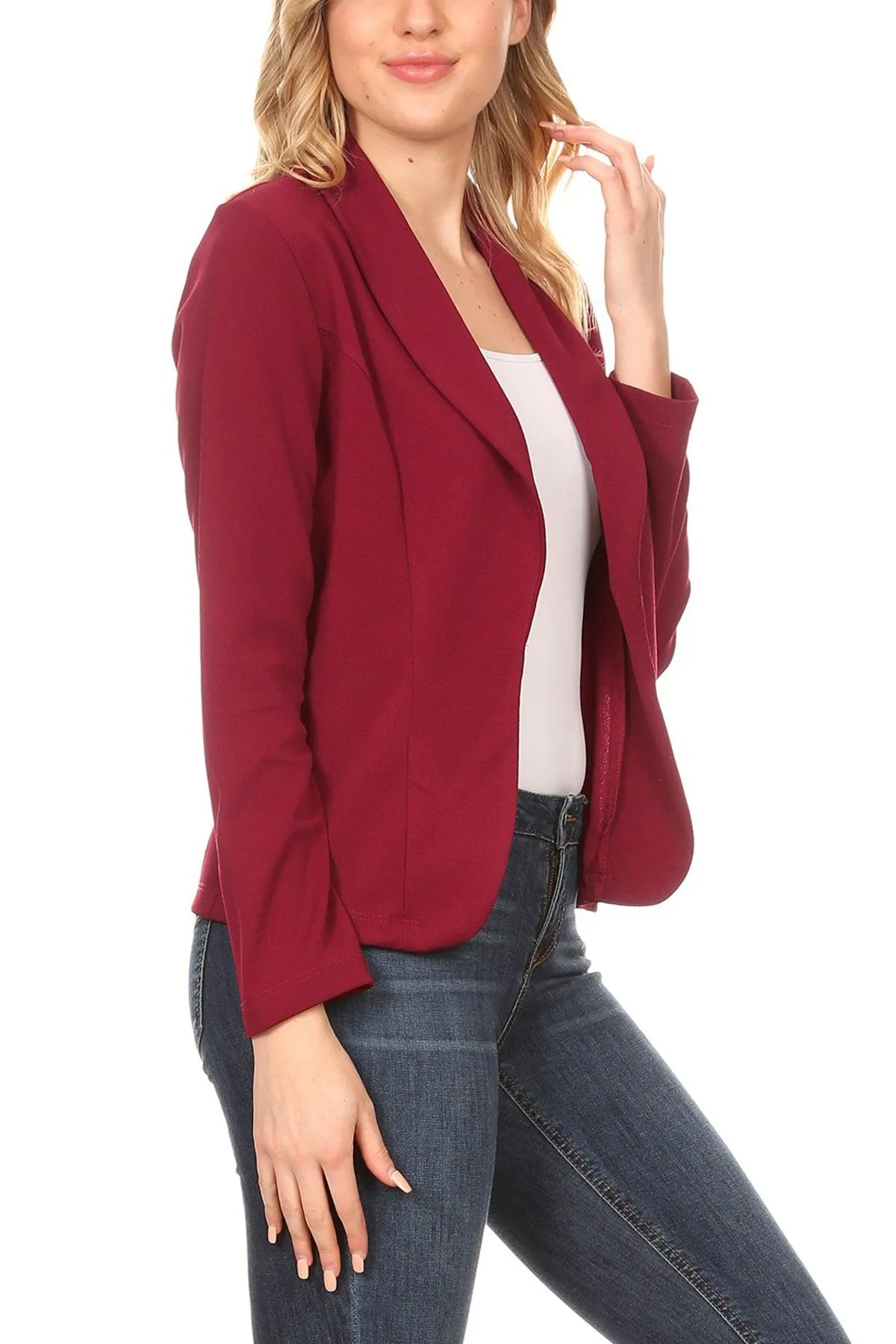 Women's Casual Office Work Wear Long Sleeve Fitted Open Blazer Jacket